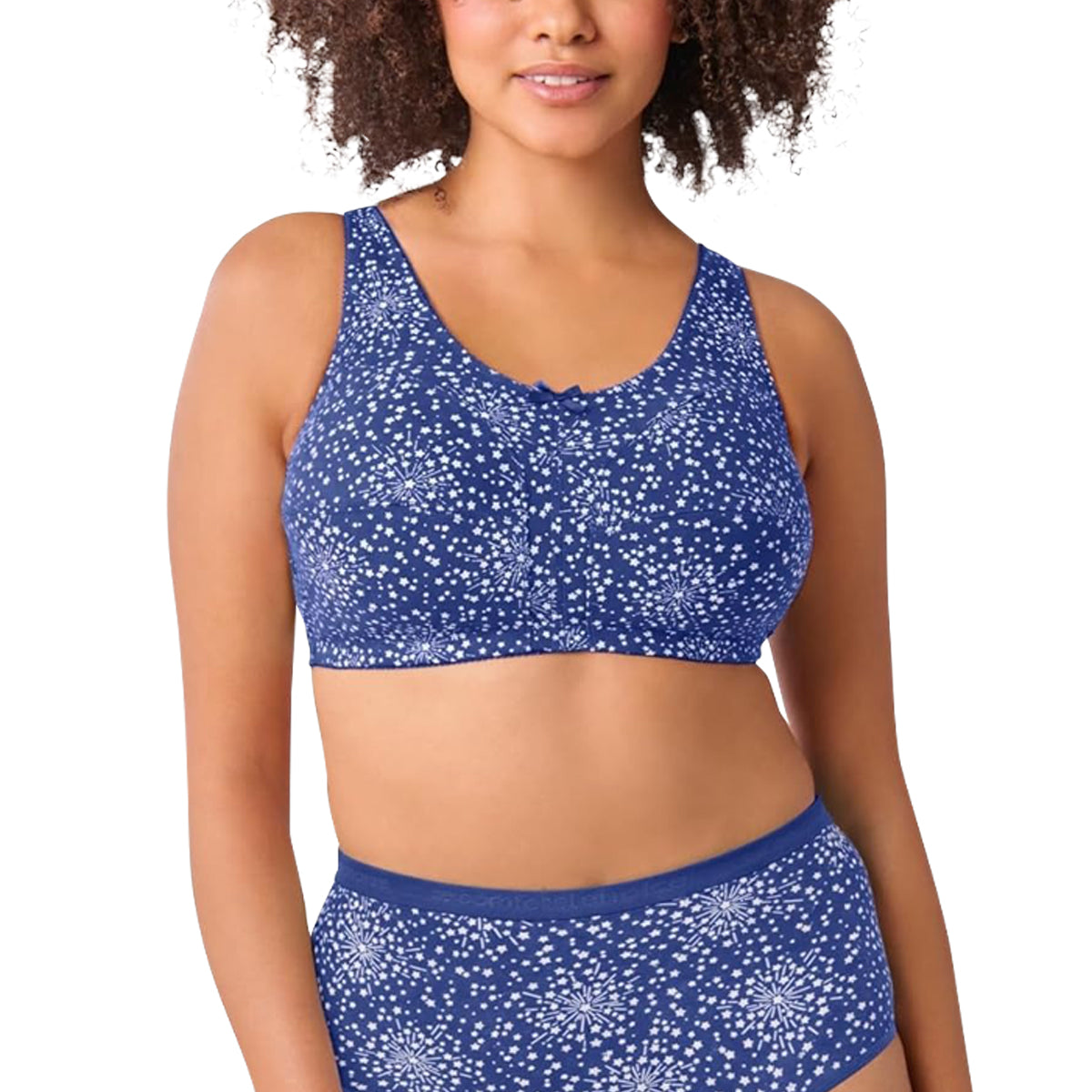 Womens Plus Size Printed Wireless Back Close Adjustable Straps Bra