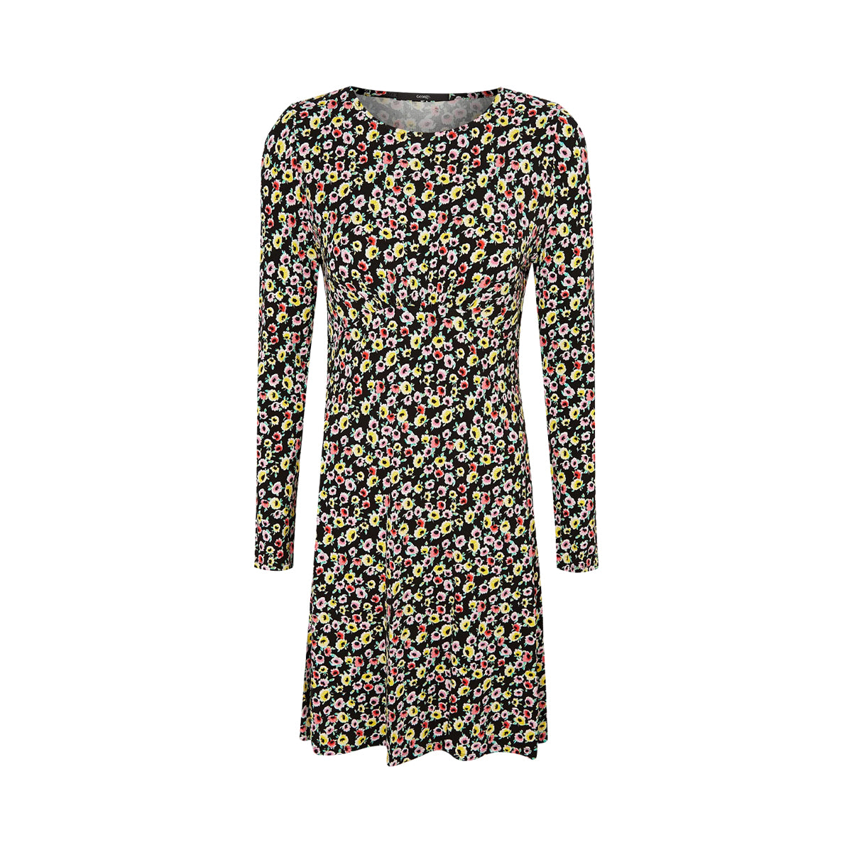 Womens Long Sleeve Crew Neck Printed Mini Dress