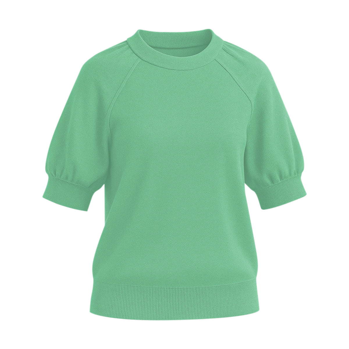 Womens Soft Knit Puff Short Sleeve Ribbed Pullover Top