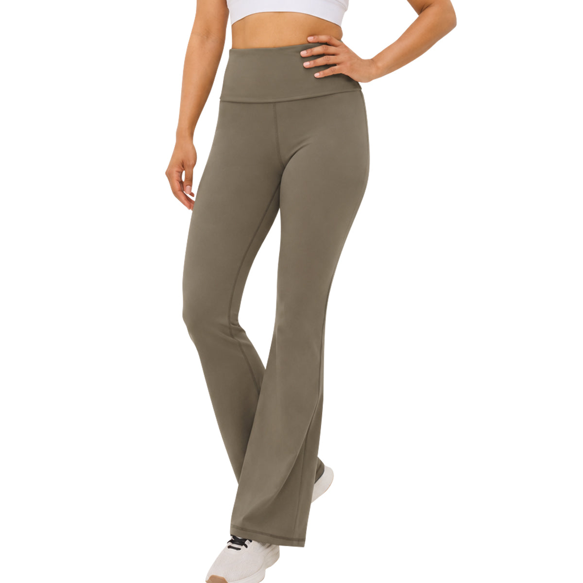 Womens Foldover Waistband Flared Yoga Leggings