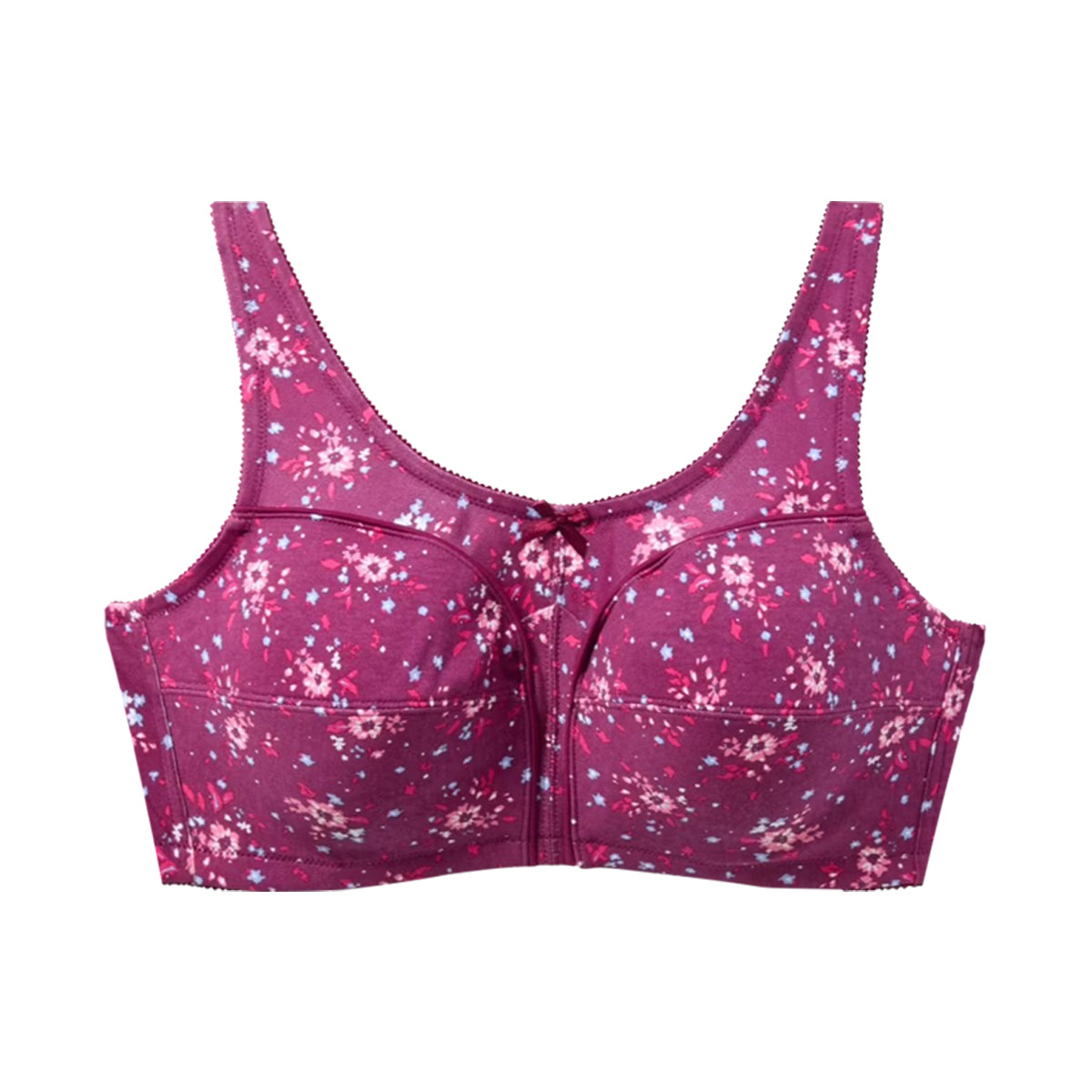 Womens Plus Size Printed Wireless Back Close Adjustable Straps Bra