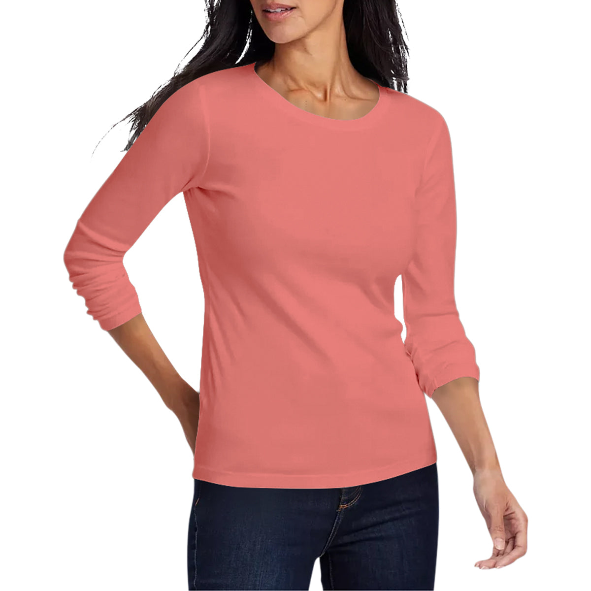 Womens Long Sleeve Pullover Round-Neck T-Shirt