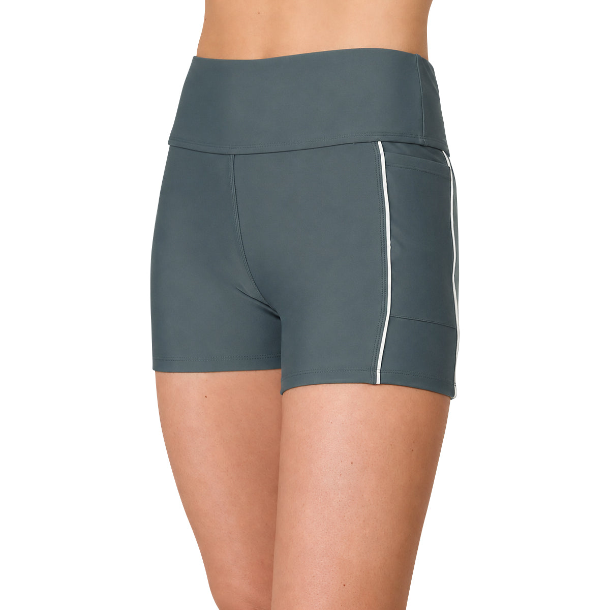 Womens High-Waist Swim Biker Shorts with Side Pockets