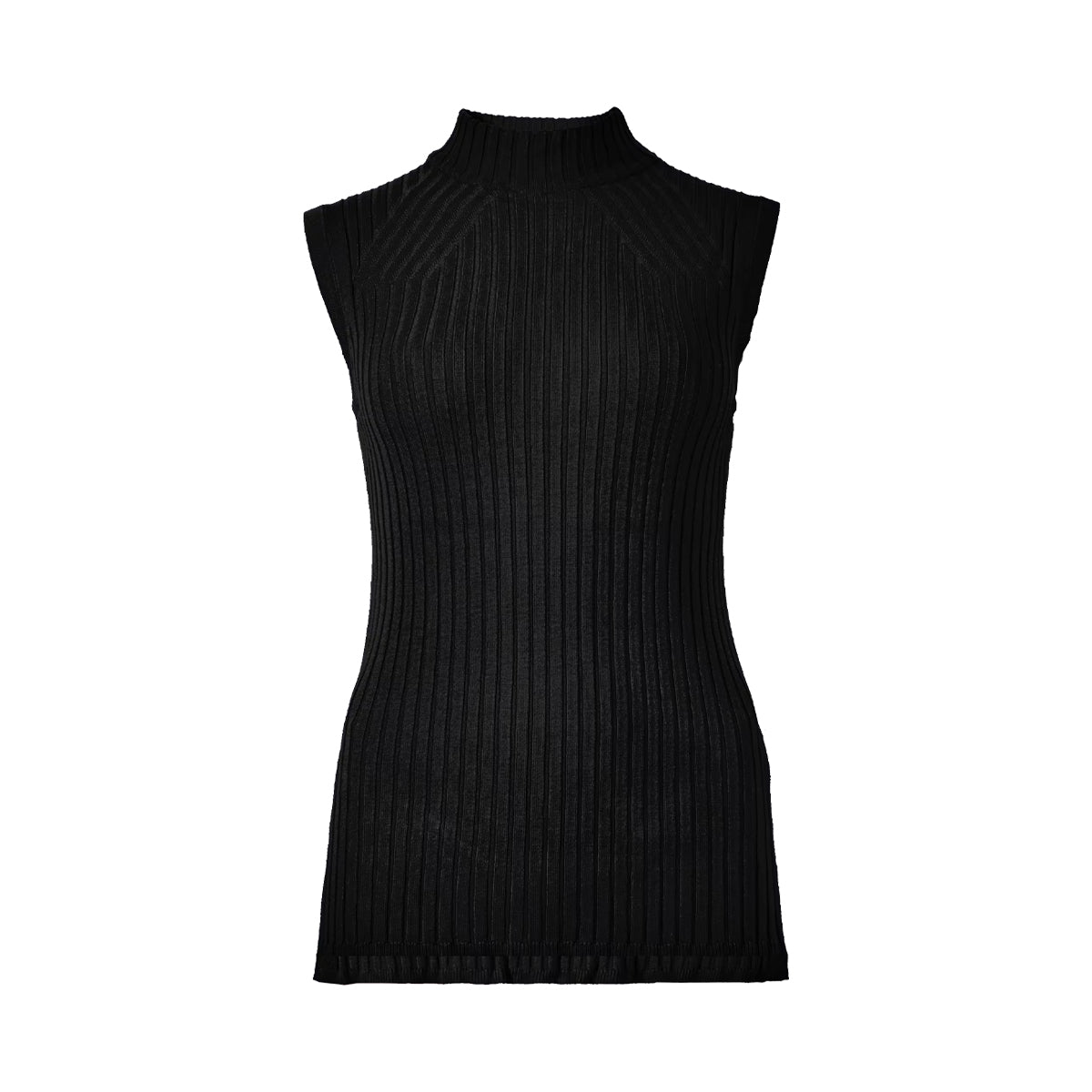 Womens Ribbed Funnel Neck Sleeveless Jumper
