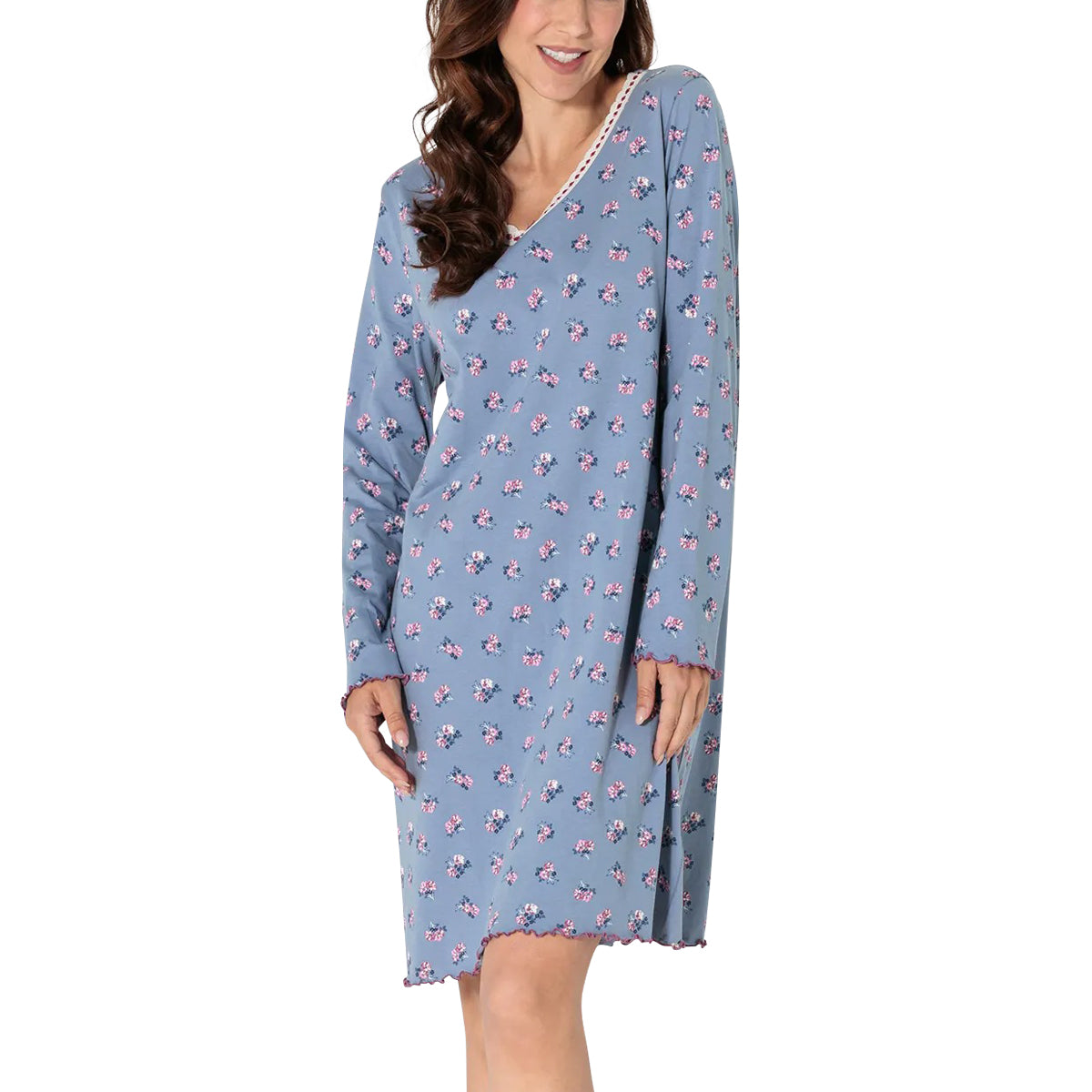 Womens Classic Pure Cotton Printed V-Neck Nightgown