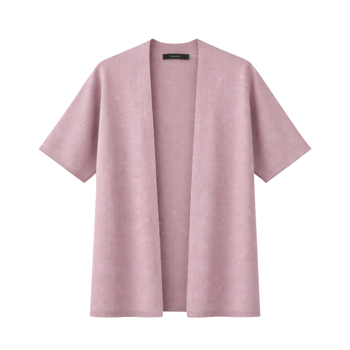 Womens Short Sleeve Textured Knit Open-Front Cardigan