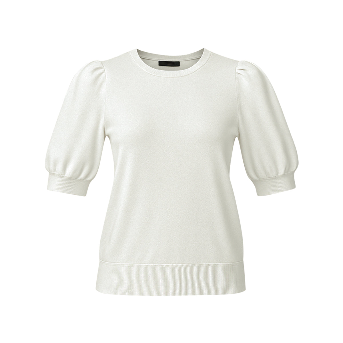Womens Puff Short Sleeve Round Neck Knit Top