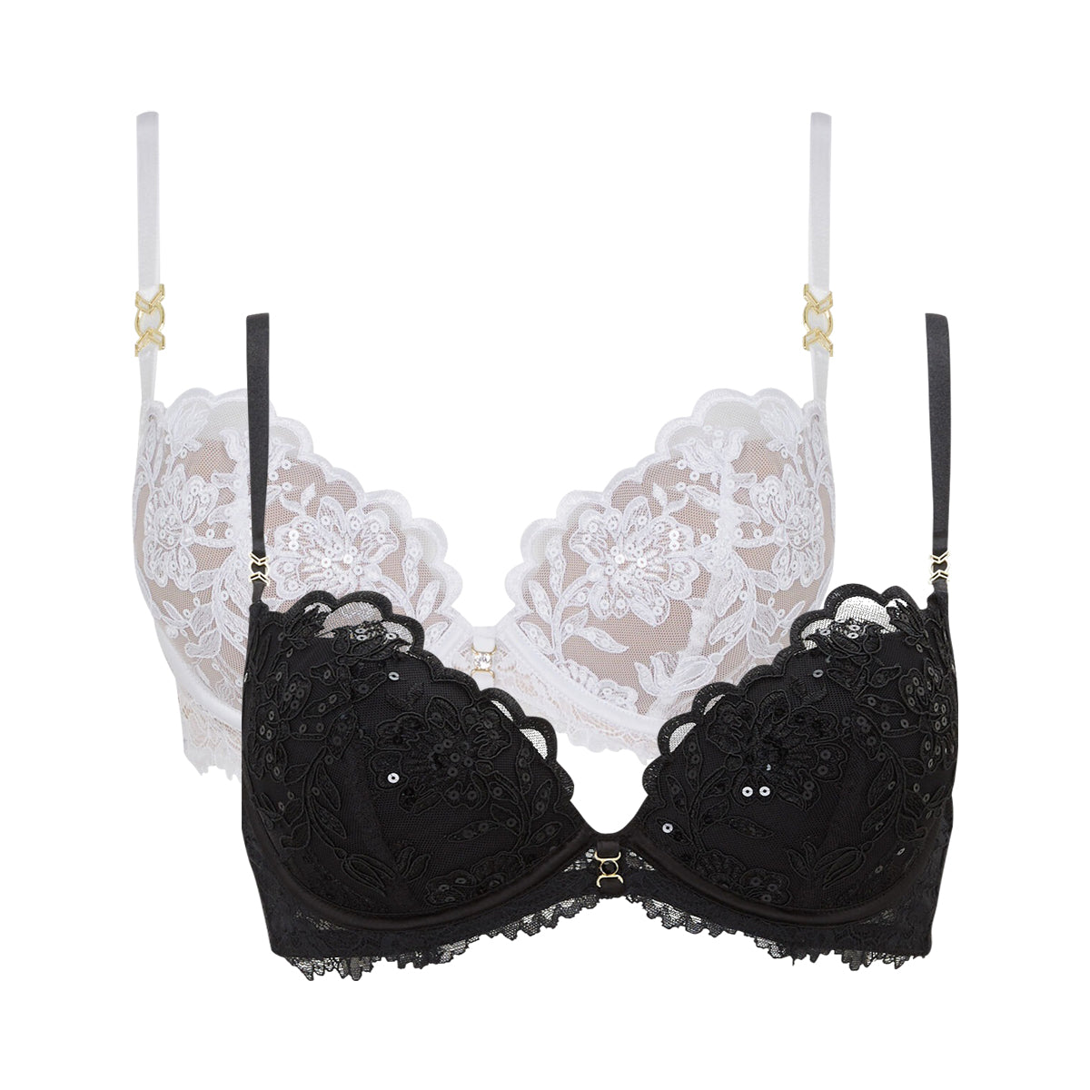 Womens Sequin Padded Plunge Adjustable Straps Bra