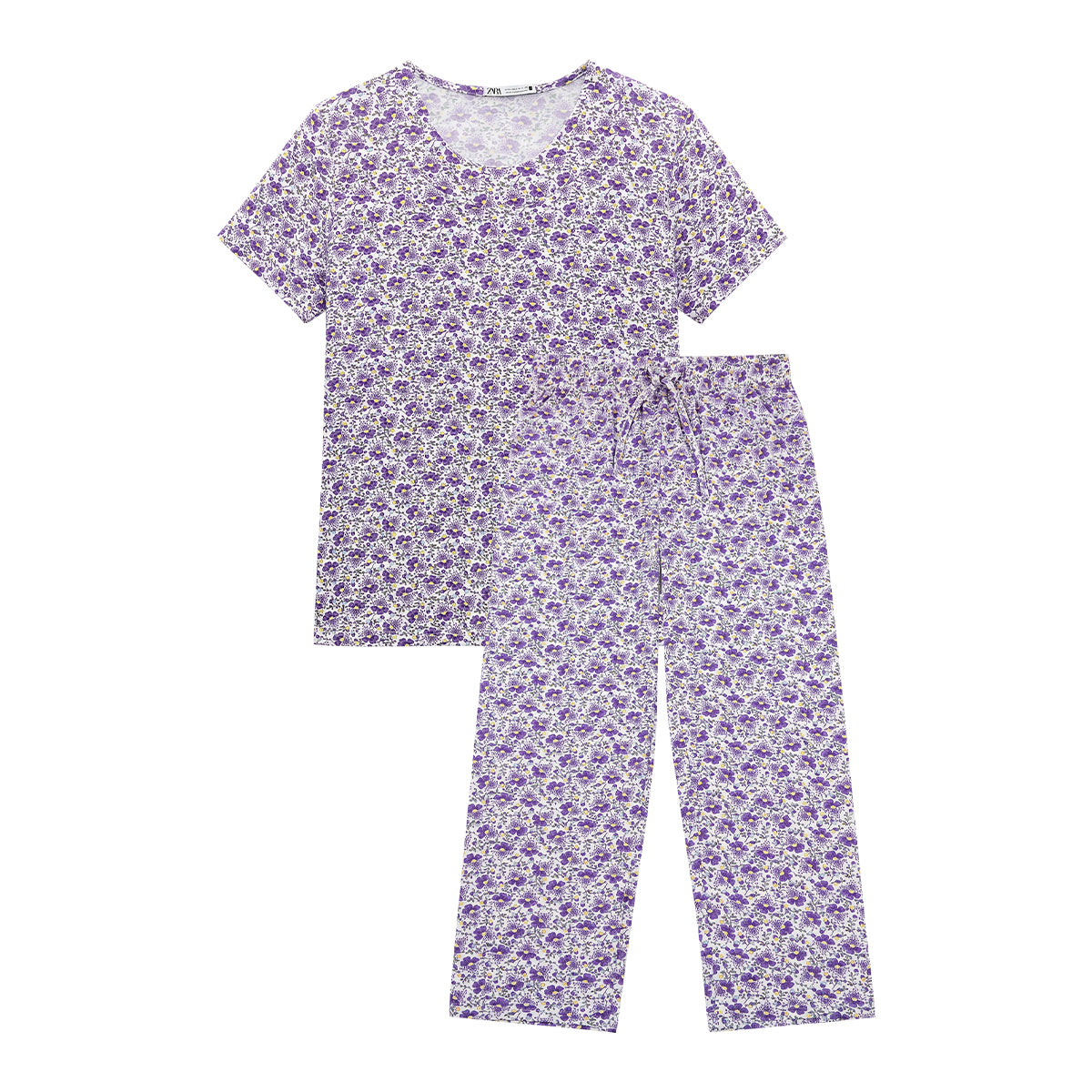 Womens Floral Print Short Sleeve Top 3/4 Pajama Set