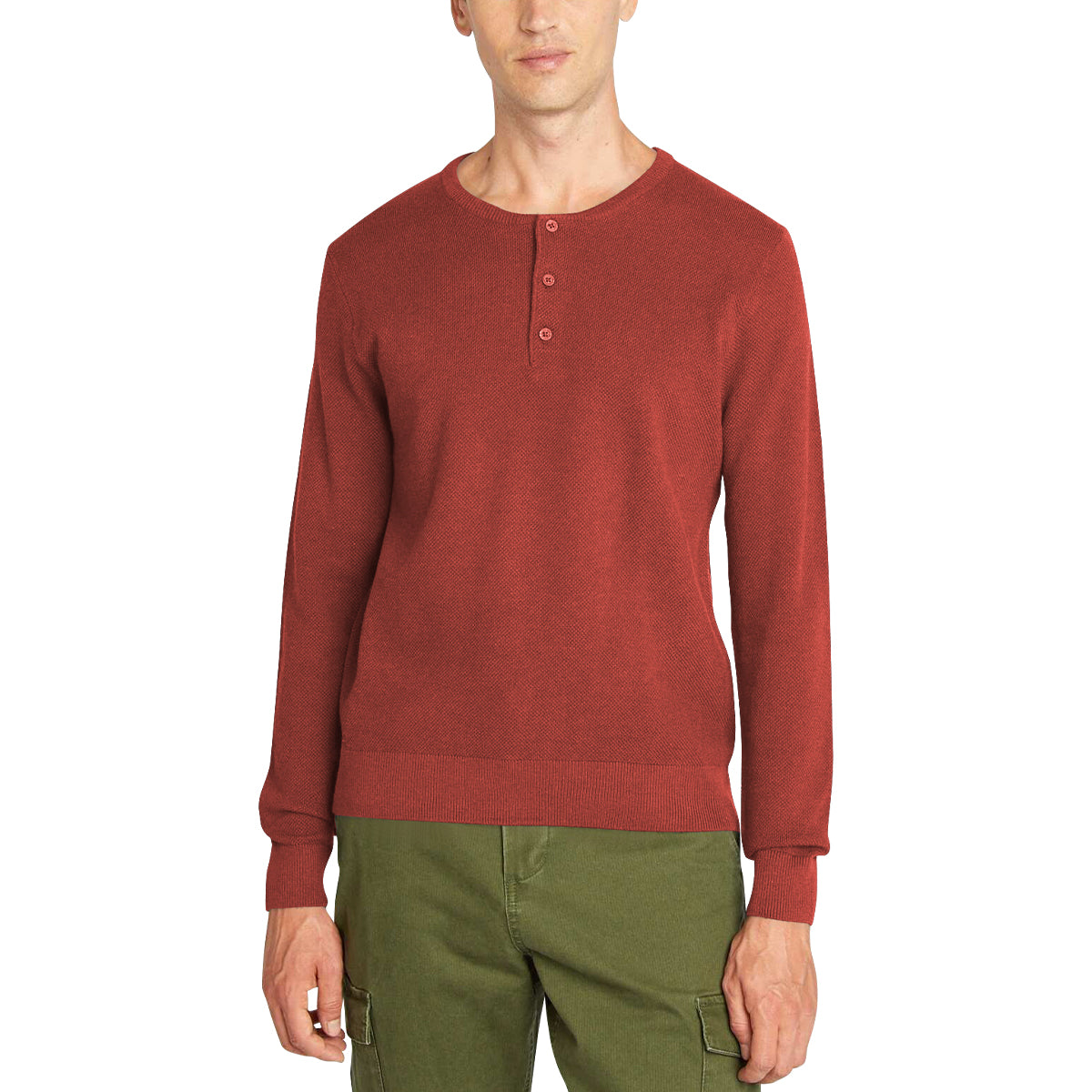 Men’s Premium Textured Knit Henley Round Neck Sweater