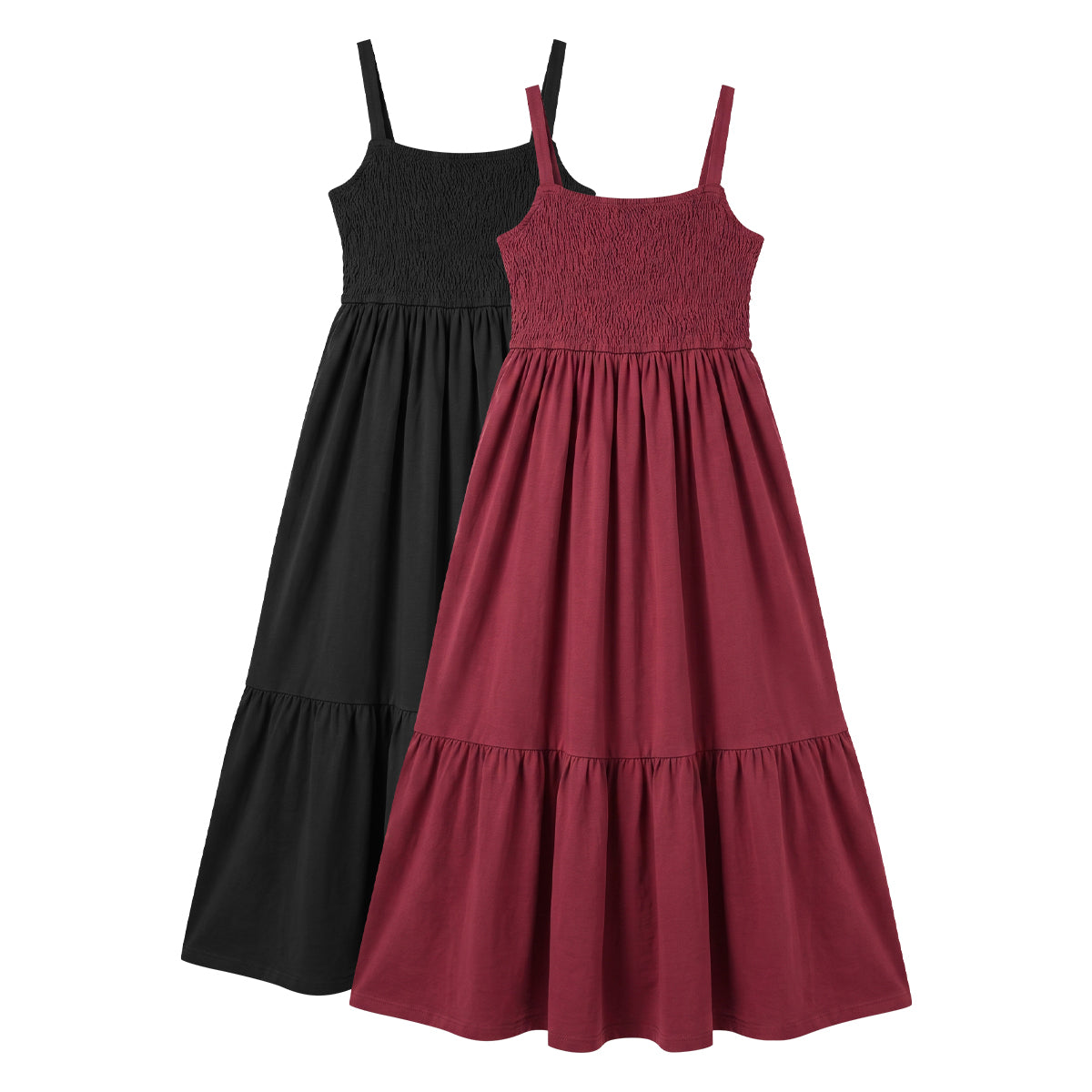 Women’s Cotton Smocked Tiered Maxi Dress with Straps