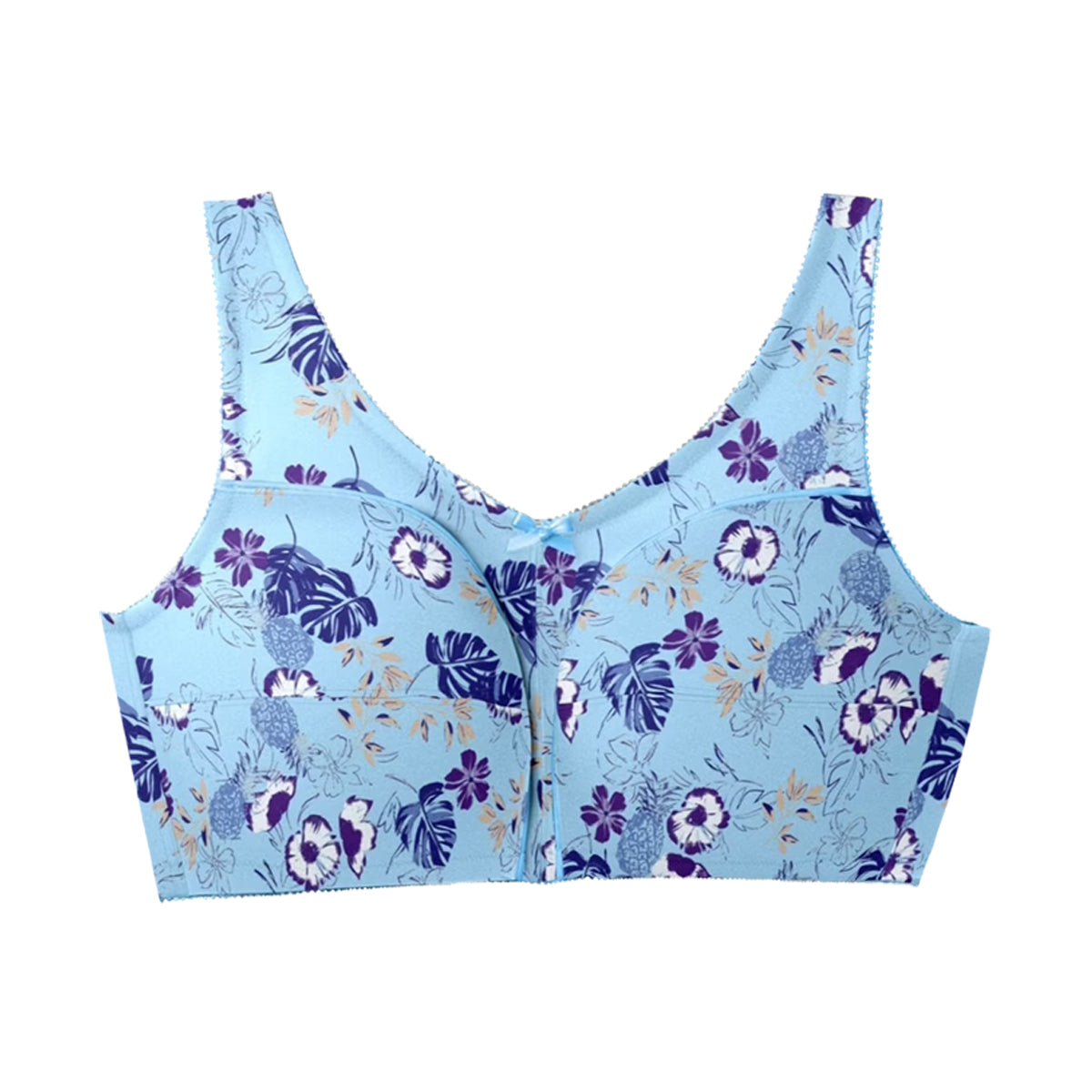 Womens Plus Size Printed Wireless Back Close Adjustable Straps Bra