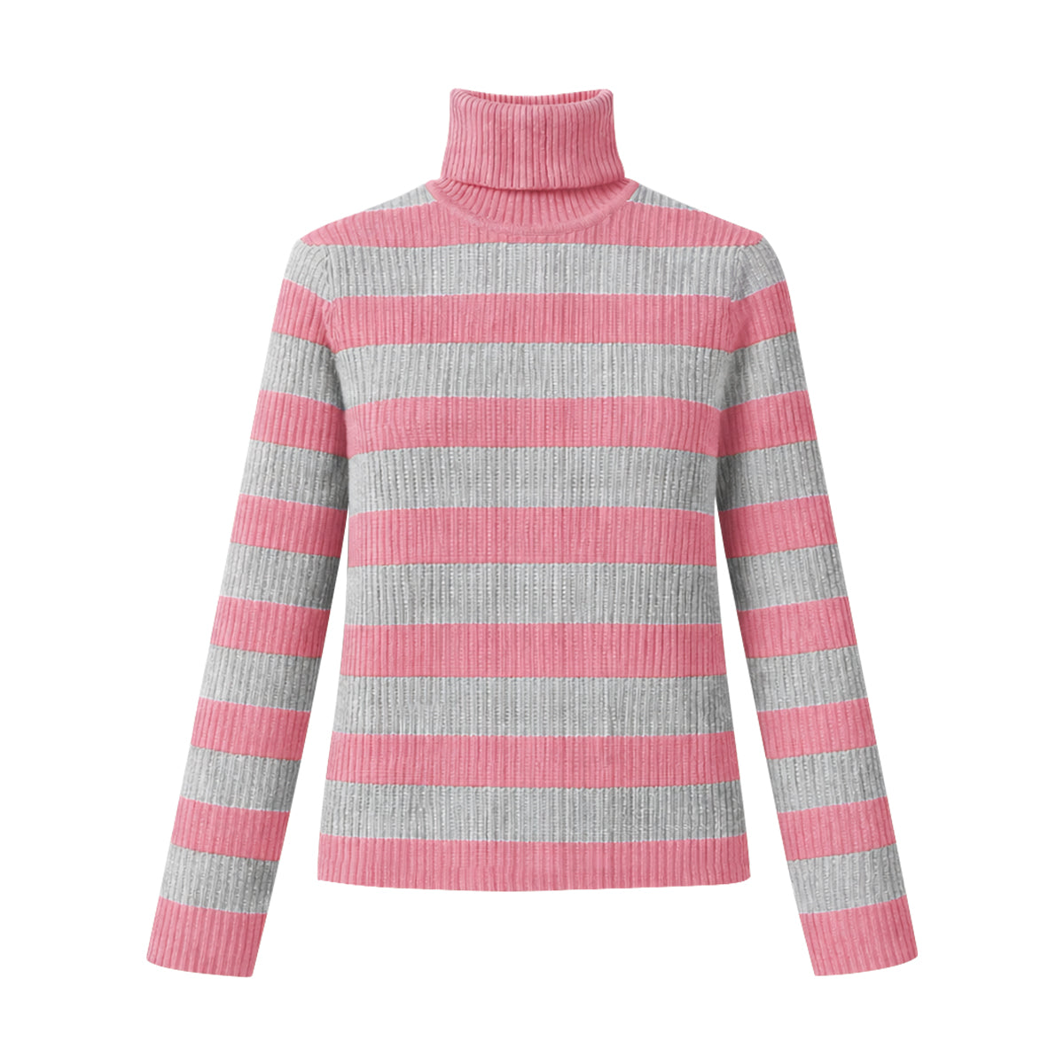 Womens Ribbed Striped Soft Knit Turtleneck Sweater