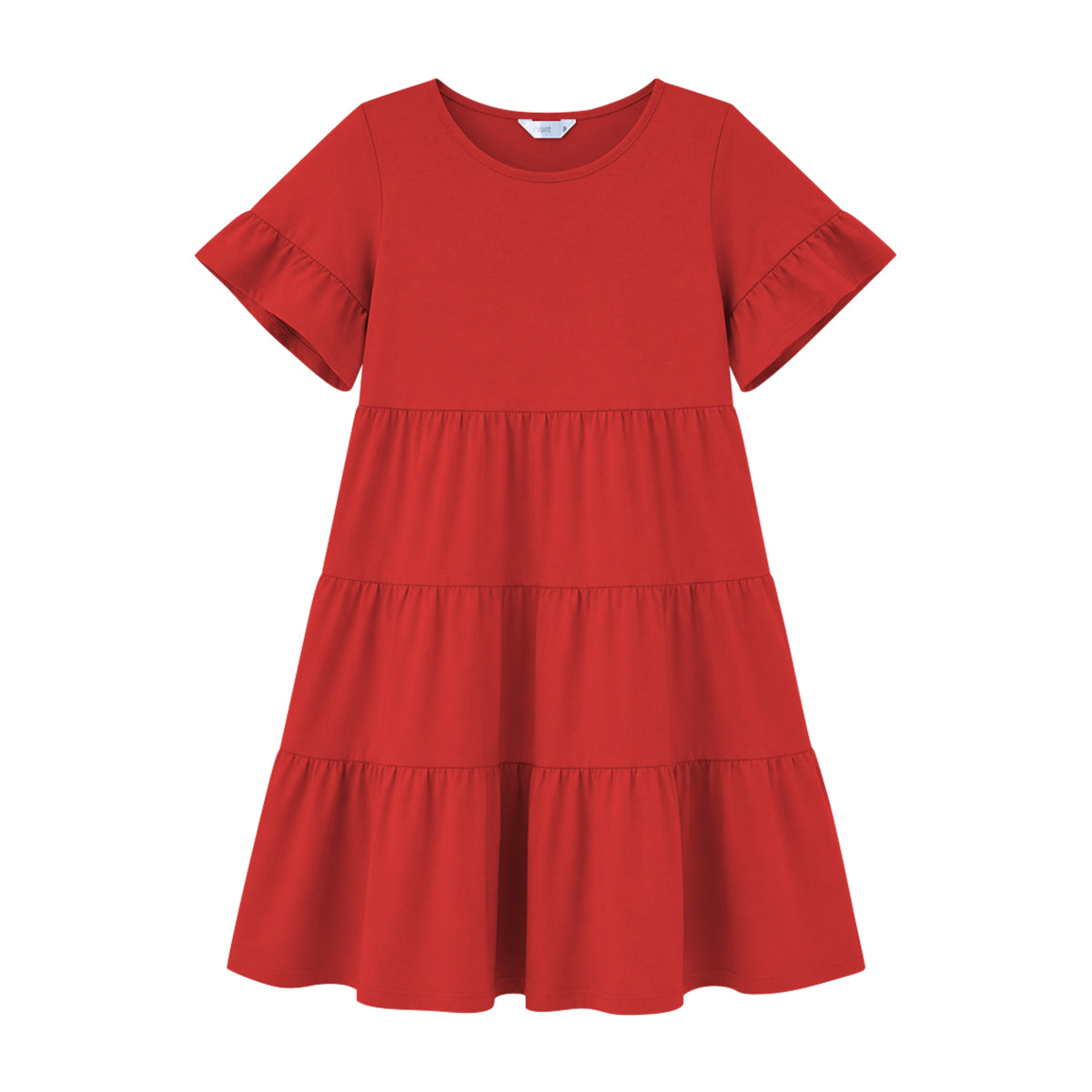 Womens Cotton Ruffle Sleeves Tiered Solid Summer Gown