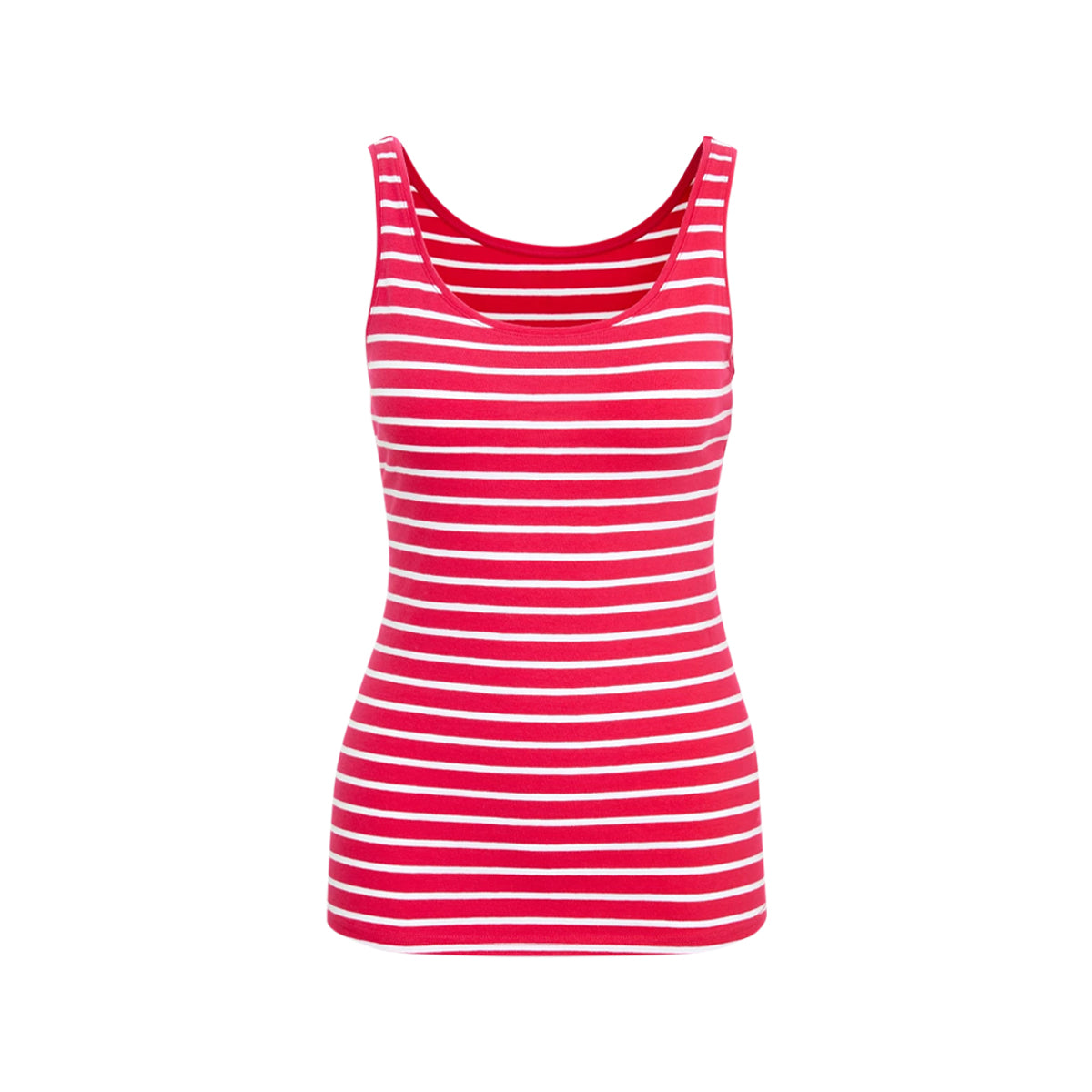 Womens Cotton Stretch Round Neck Striped Tank Top