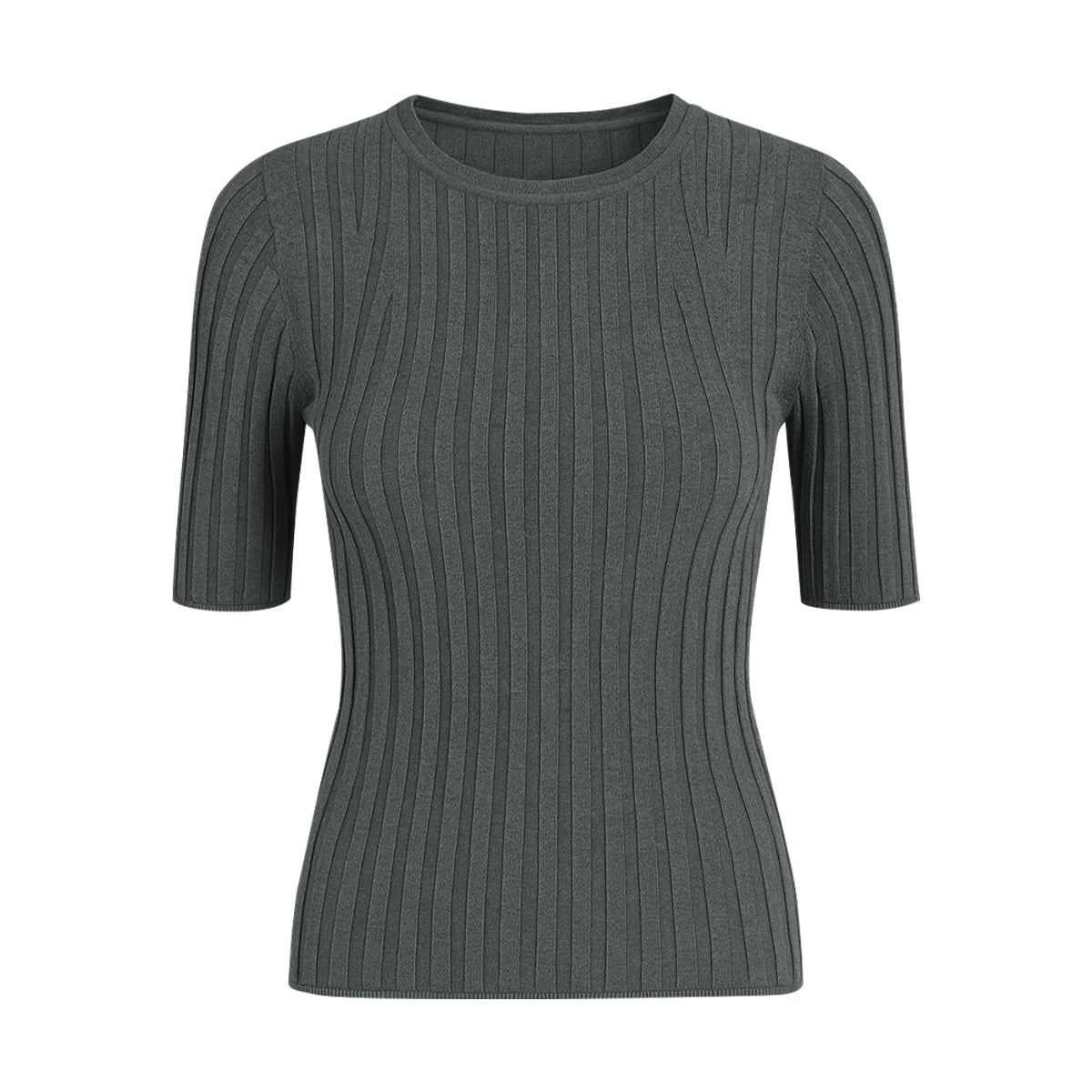 Womens Short Sleeve Ribbed Crew Neck Lightweight Sweater