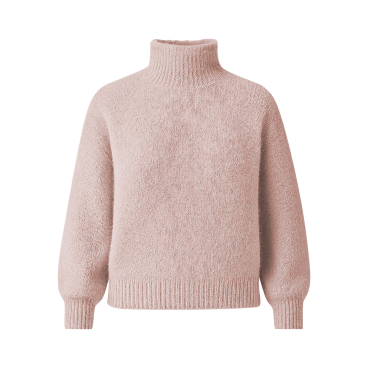 Womens Soft Fuzzy High Neck Pullover Sweater