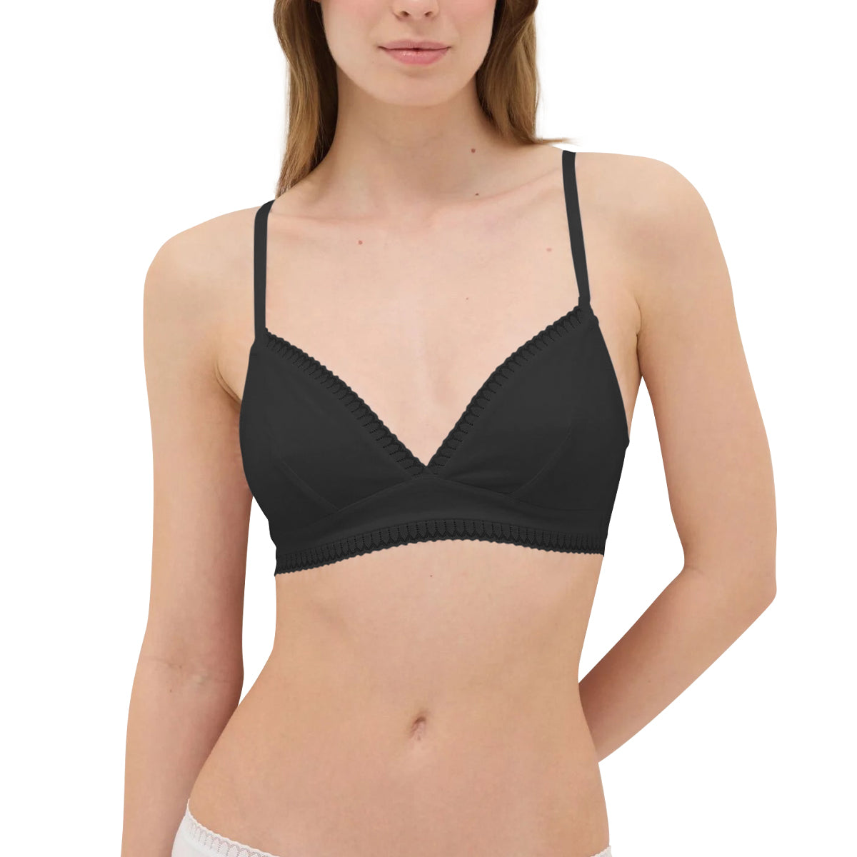 Womens Padding & Adjustable Straps Triangle Cotton Bra with Lace