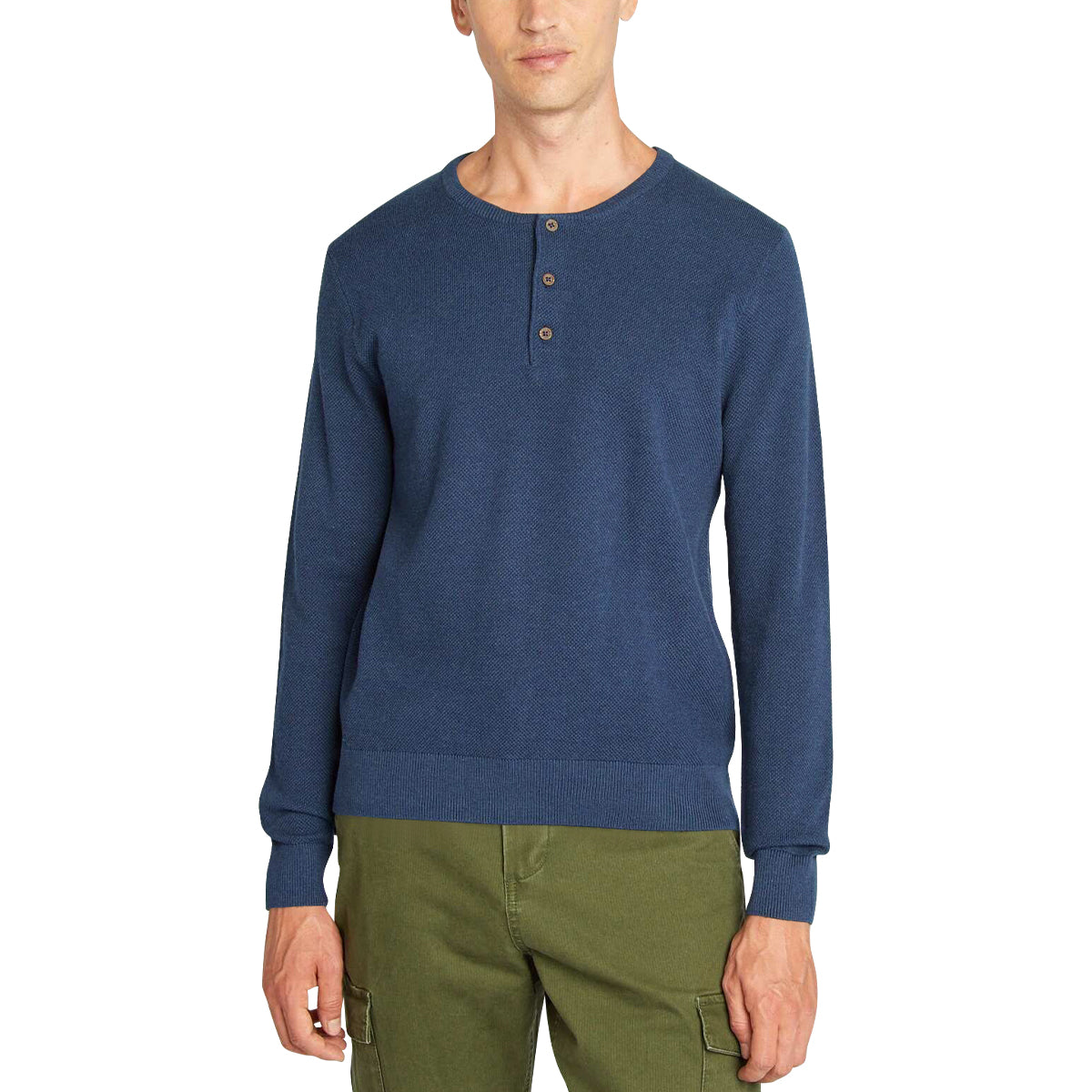 Men’s Premium Textured Knit Henley Round Neck Sweater