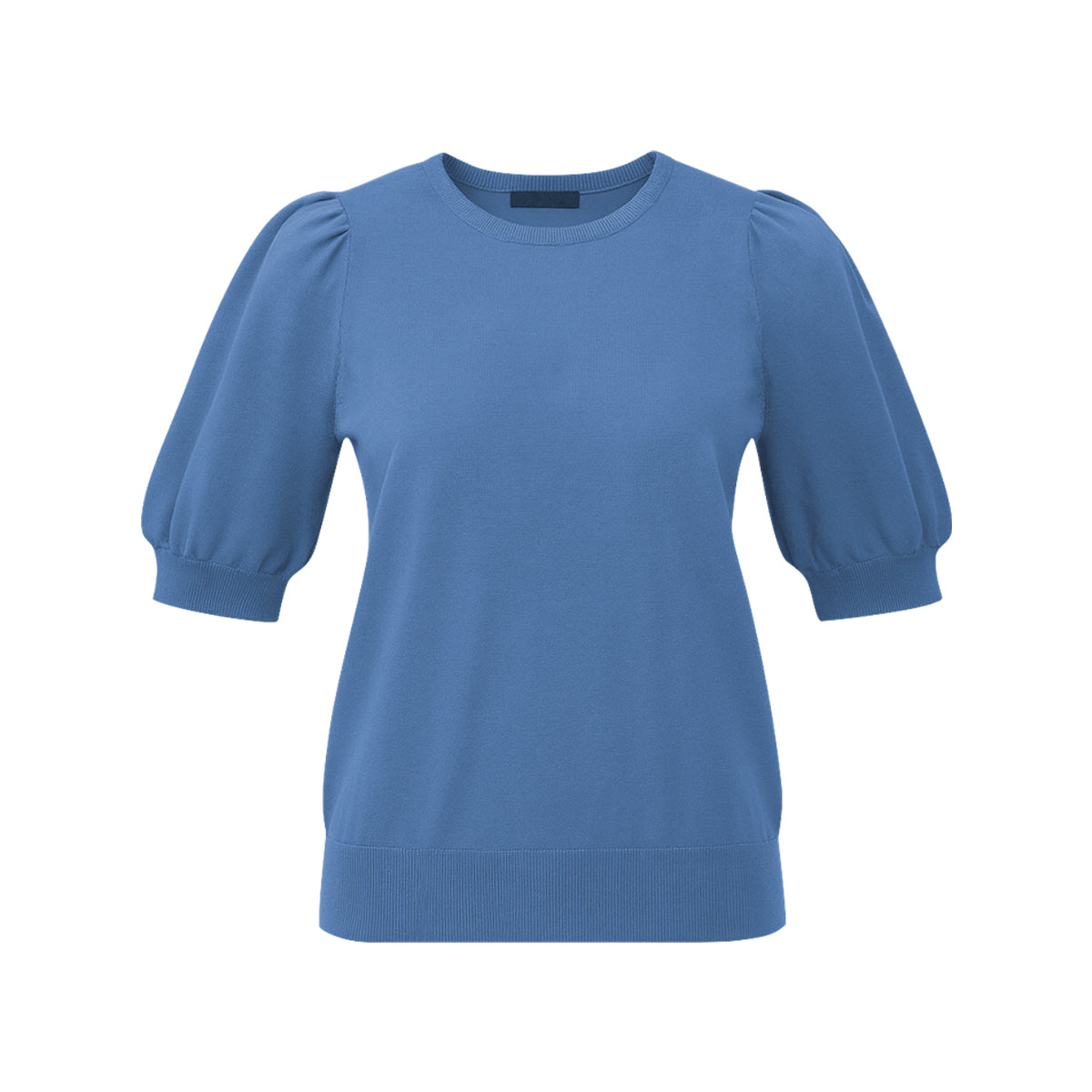 Womens Puff Short Sleeve Round Neck Knit Top