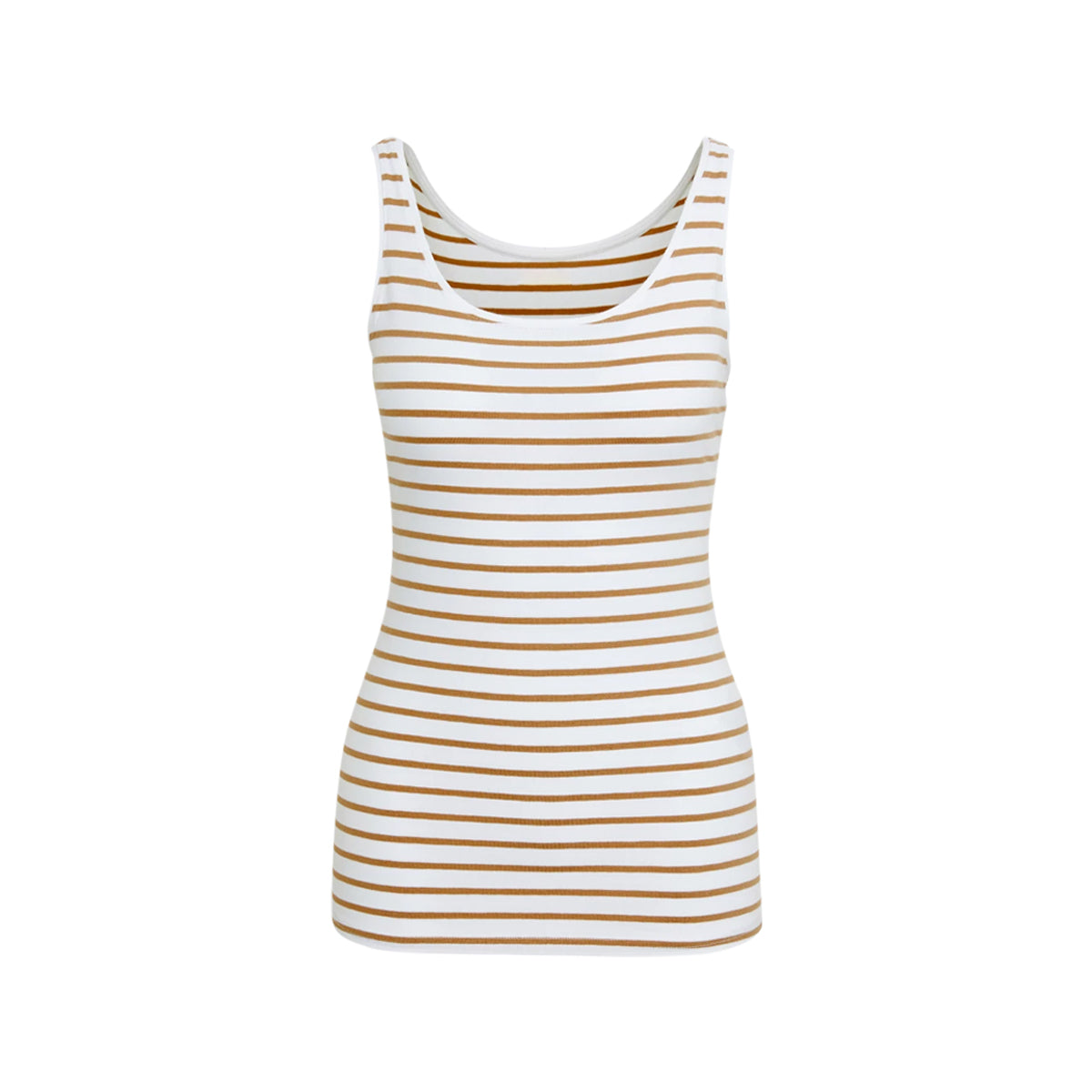 Womens Cotton Stretch Round Neck Striped Tank Top