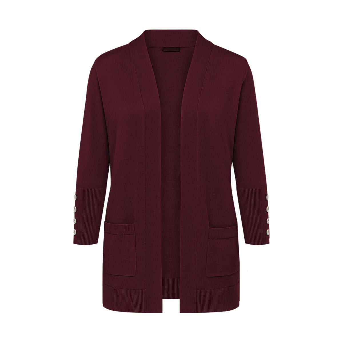Womens Premium Knit Button-Sleeve Long Open Front Cardigan