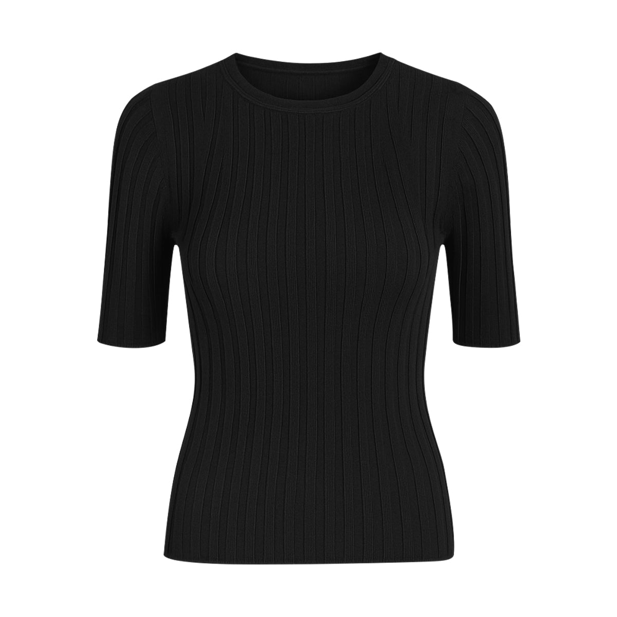 Womens Short Sleeve Ribbed Crew Neck Lightweight Sweater