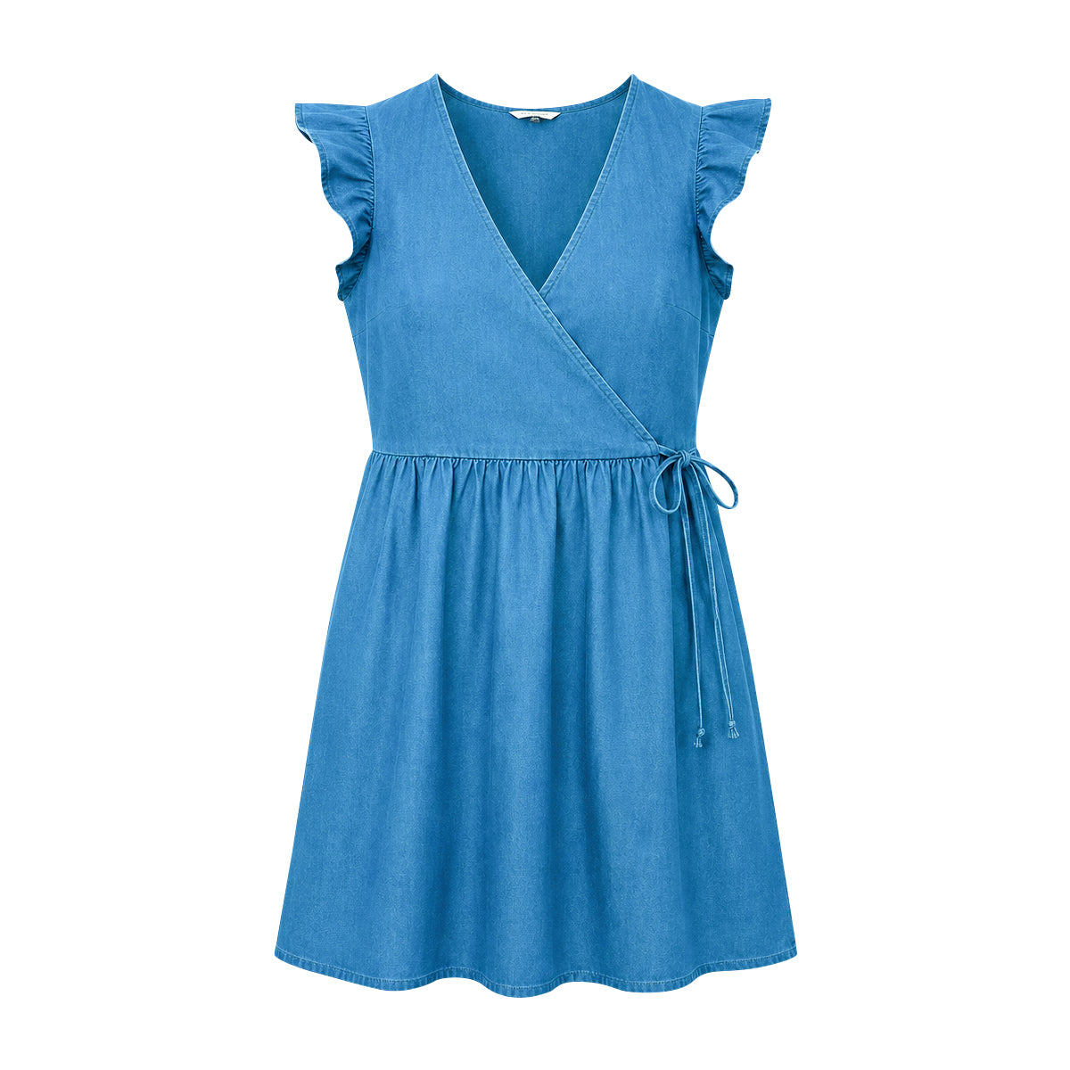 Womens Ruffle Sleeve Crossover Denim Tops