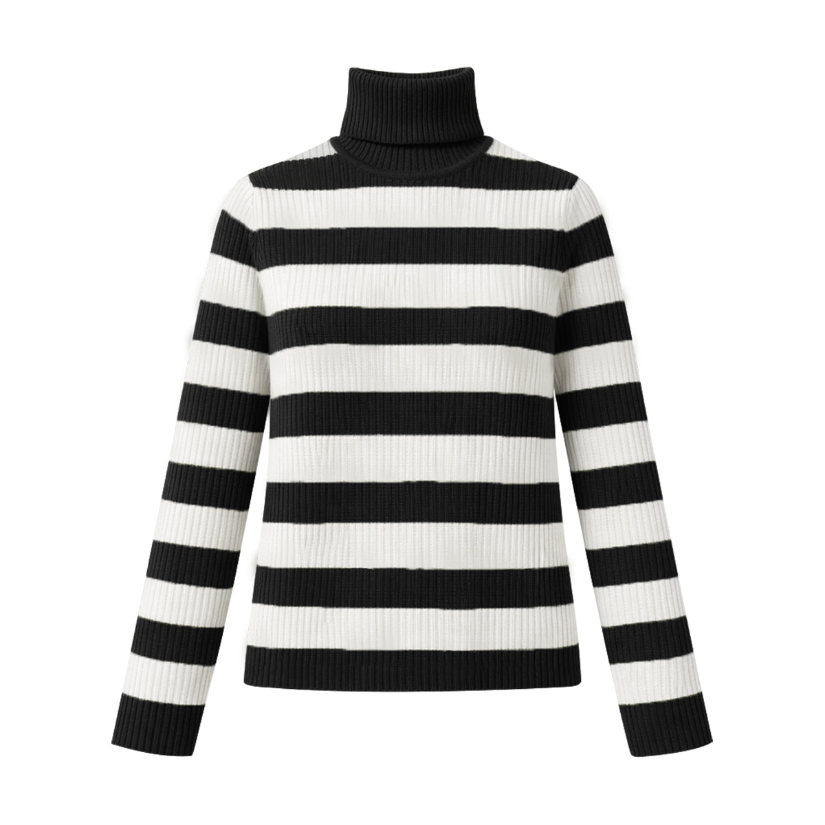 Womens Ribbed Striped Soft Knit Turtleneck Sweater