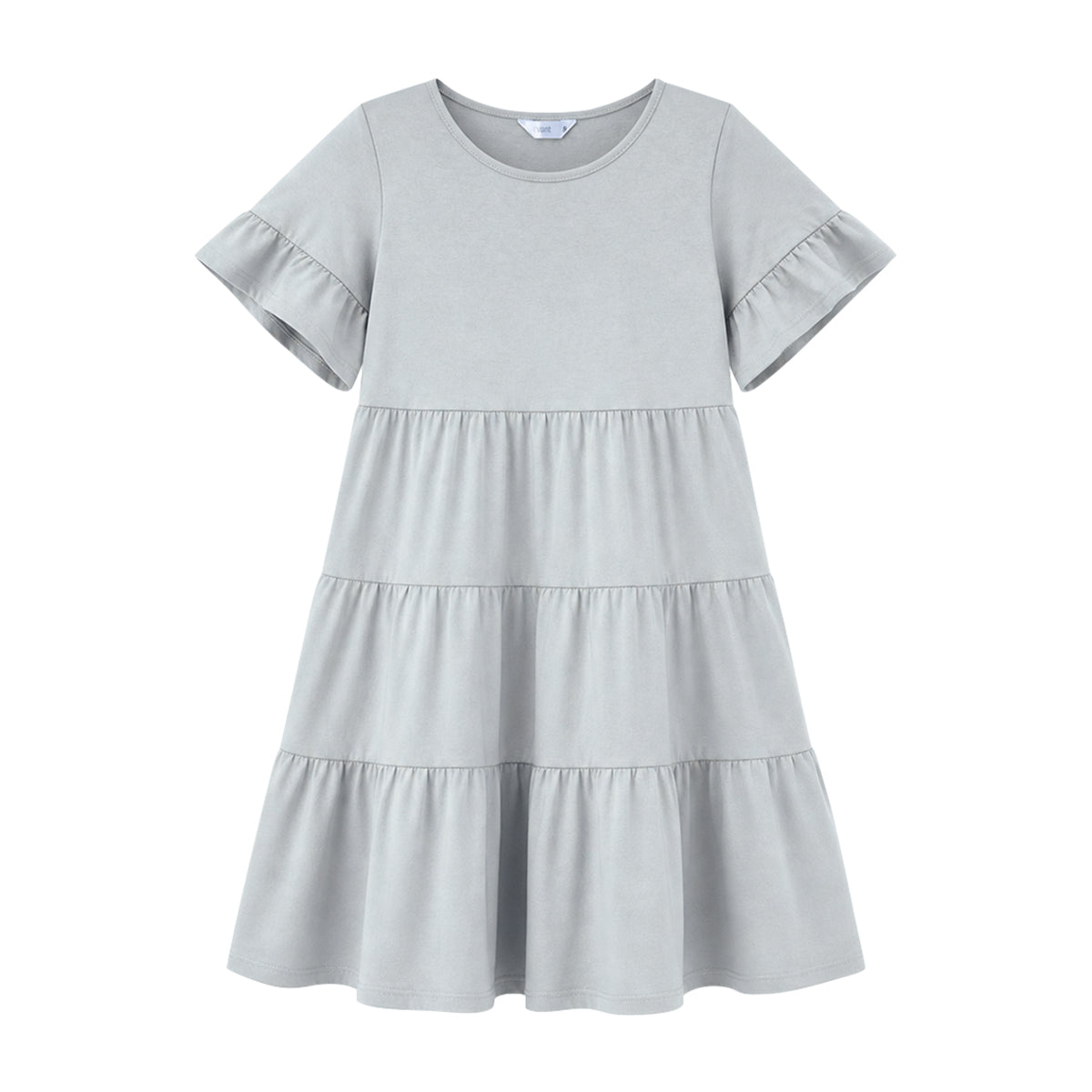 Womens Cotton Ruffle Sleeves Tiered Solid Summer Gown