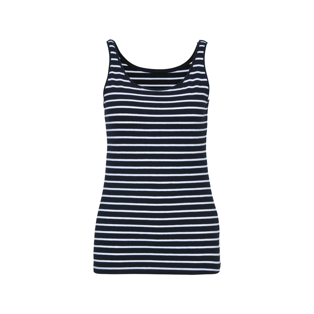 Womens Cotton Stretch Round Neck Striped Tank Top