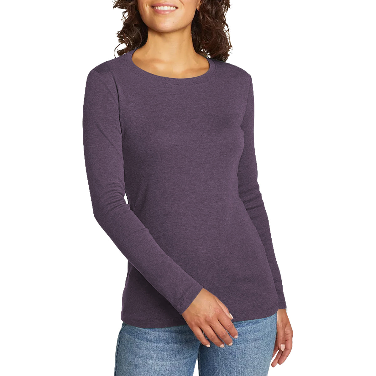 Womens Long Sleeve Pullover Round-Neck T-Shirt