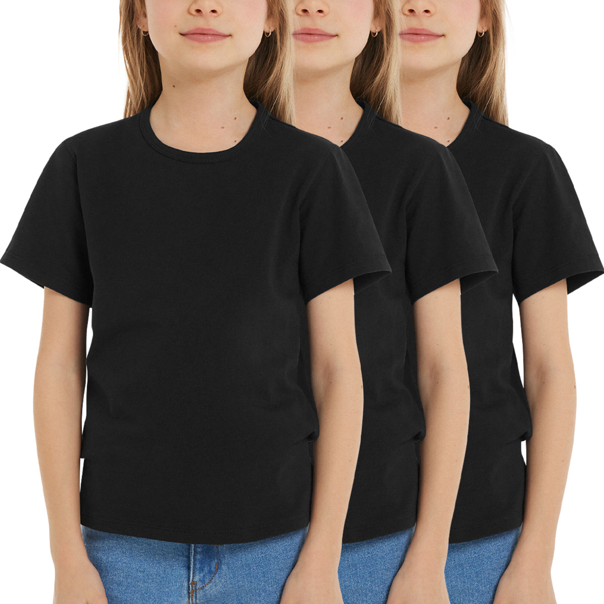 Pack of 3 Kids Basic Round Neck Cotton T-Shirt