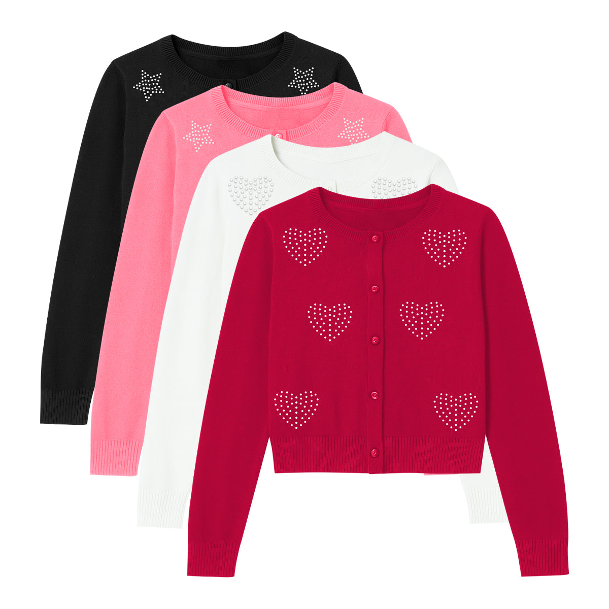Girls Premium Rhinestone Knit Button Cardigan