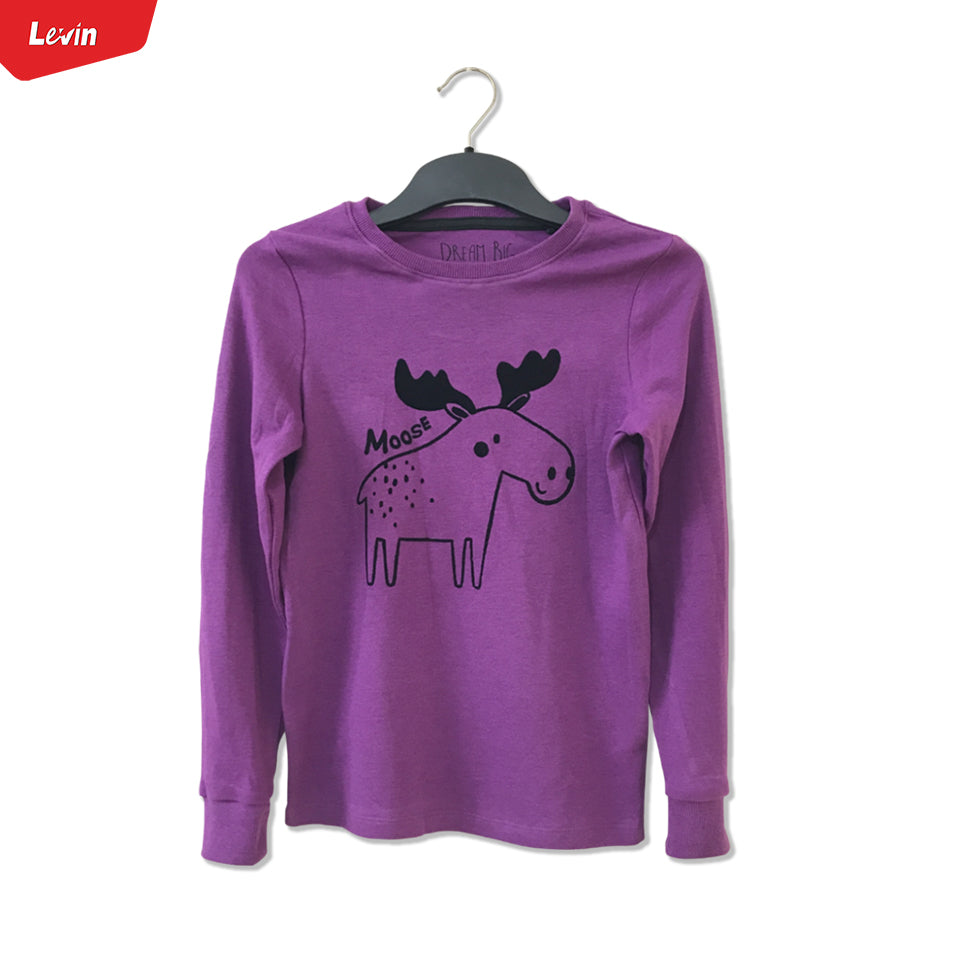 Kids Cotton Round Neck Ribbed Cuffed Long Sleeve Sweatshirt T-Shirt