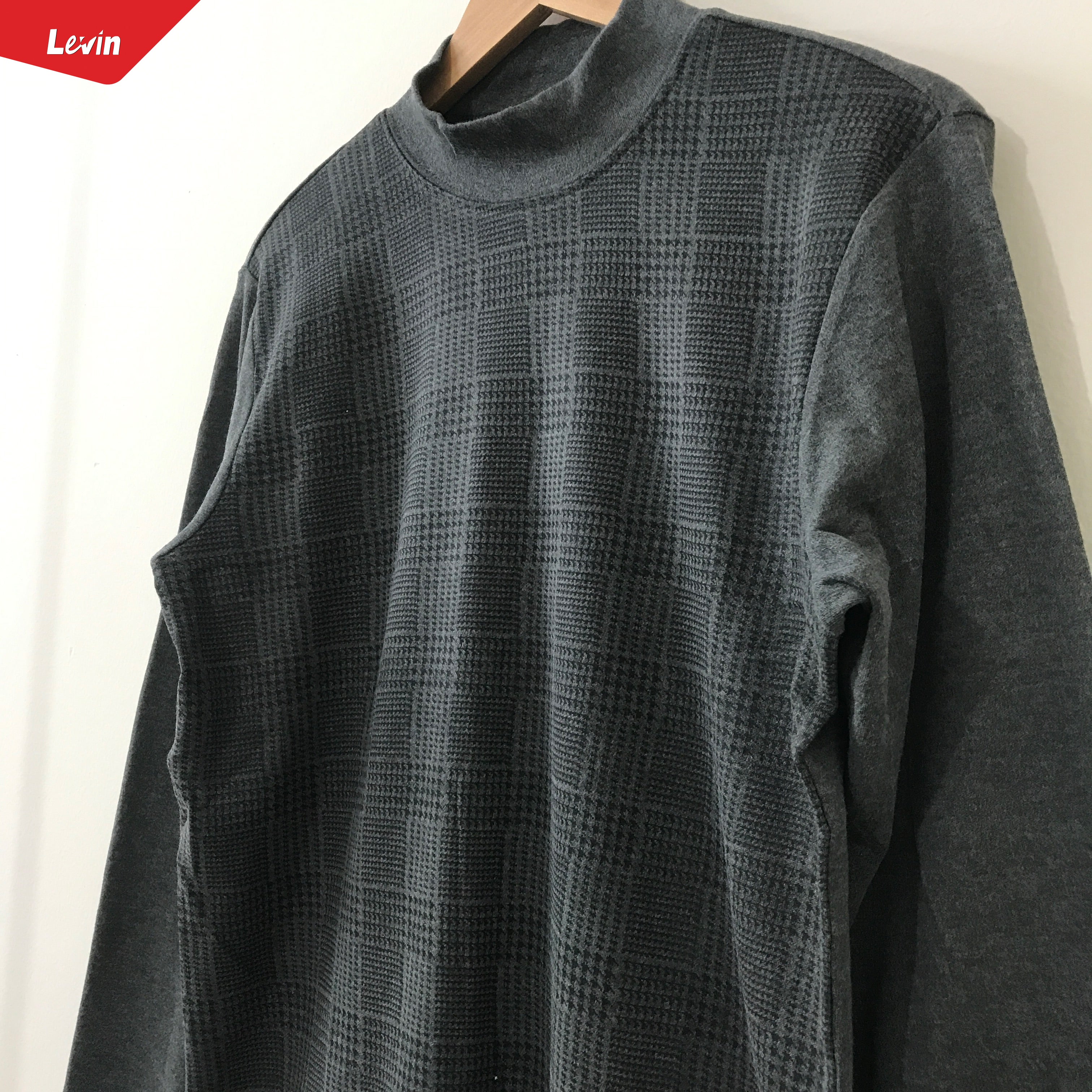 Mens Knit Cotton Mock Neck Long Sleeve Loose Fit Sweatshirt