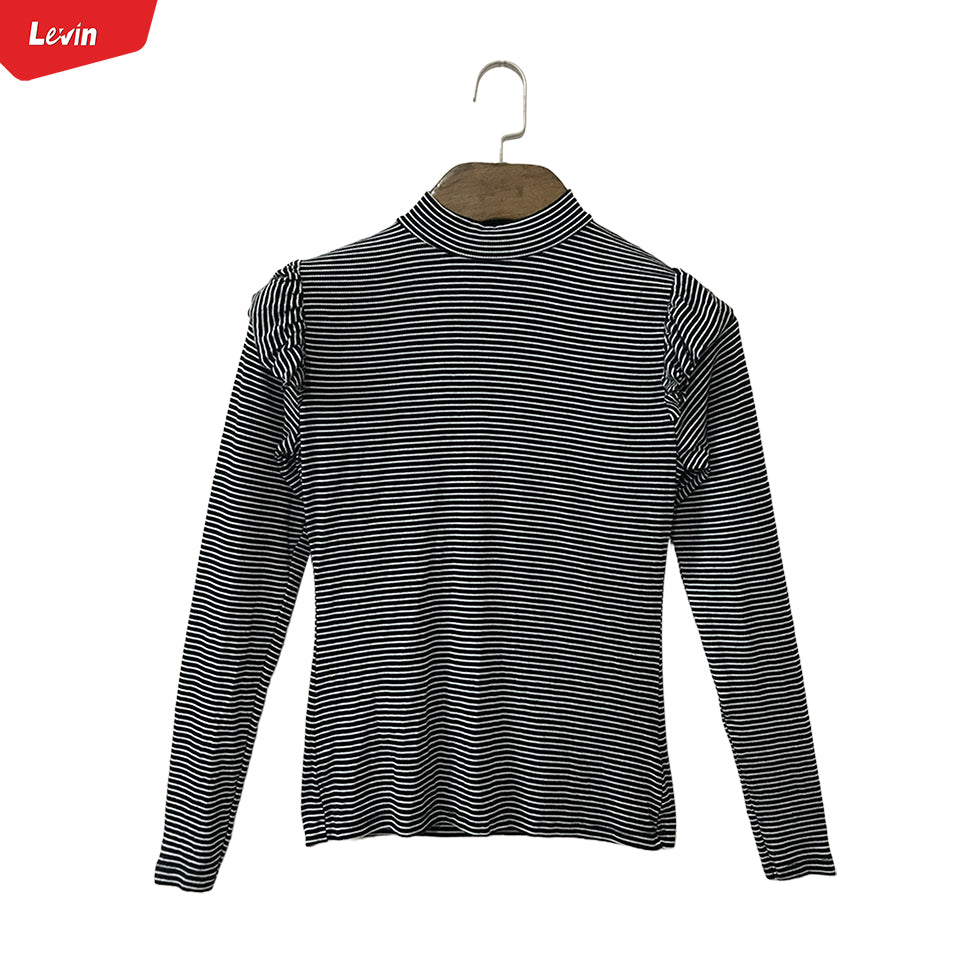 Girls Ribbed Ruffle Trim Shoulder Mock Neck Tops