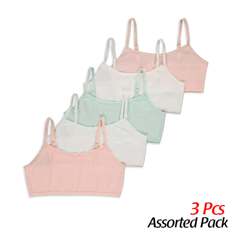 Pack of 3 Assorted Cotton Girls Bra with Adjustable Straps