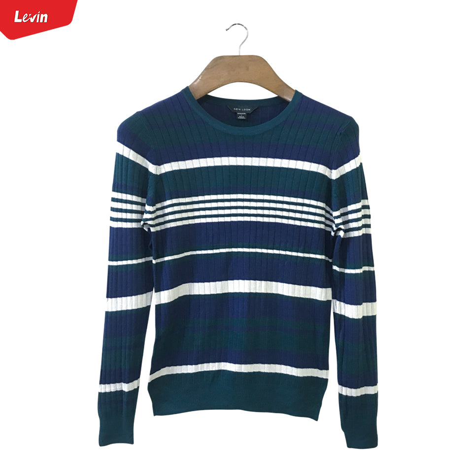 Womens Knitted Long Sleeve Striped Crew Neck Sweater Pullover Jumpers