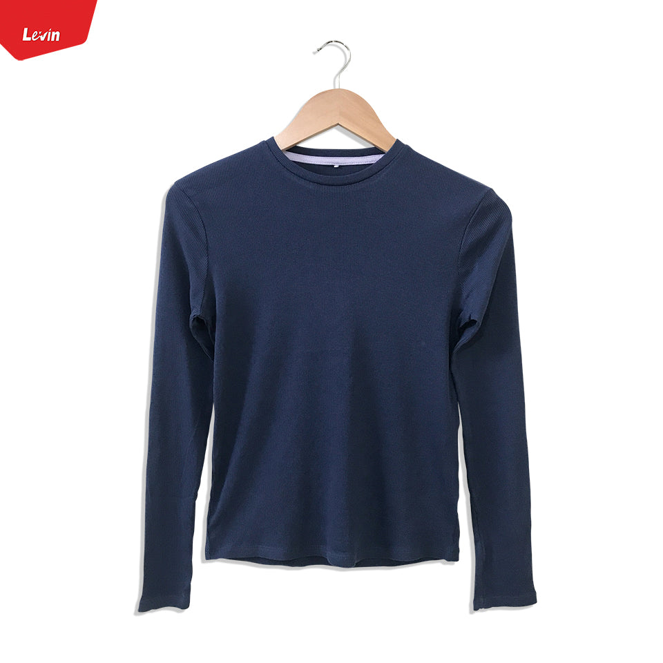 Girls Cotton Ribbed Round Neck Long Sleeve Solid T-Shirts