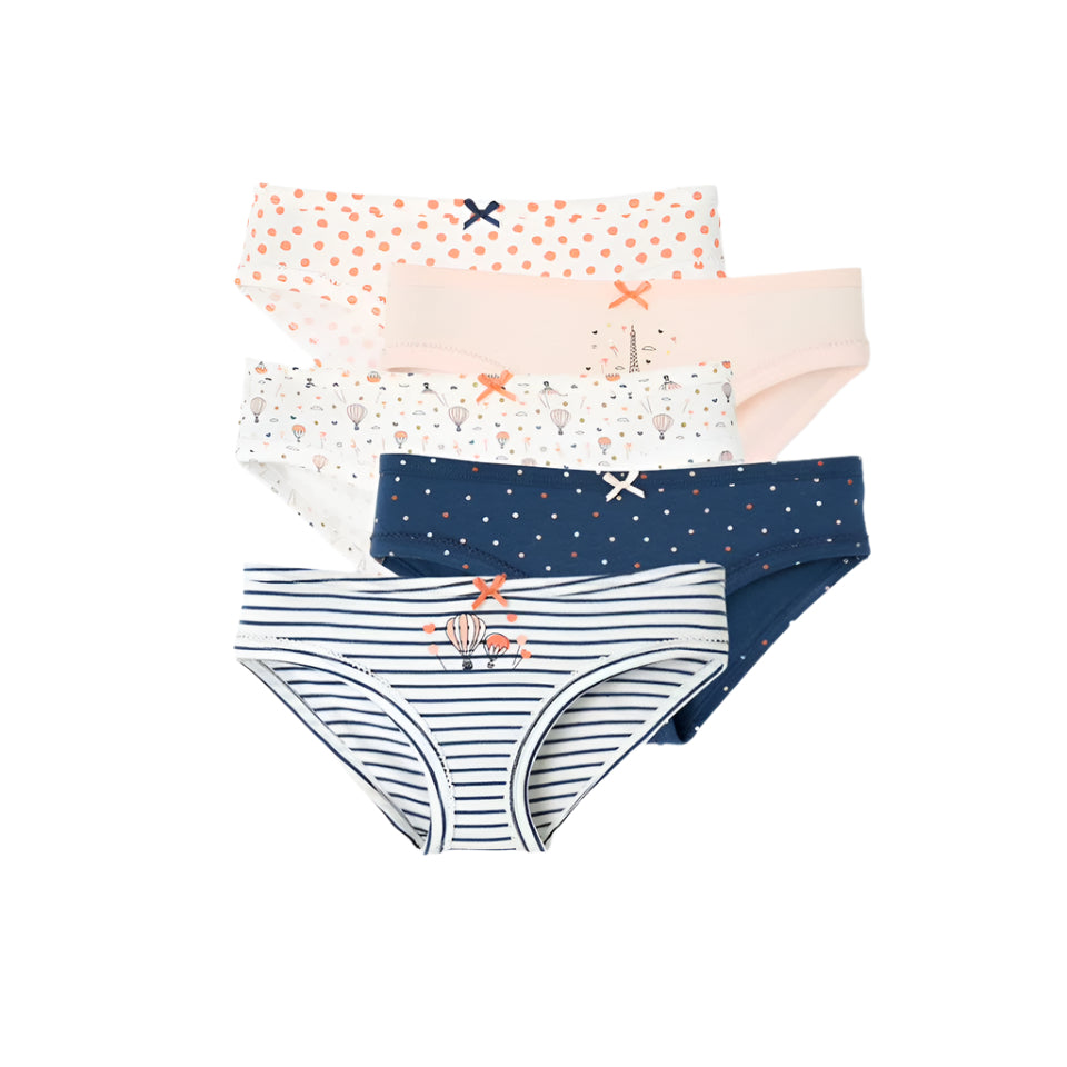 Teen Girls 5 Pack Premium Assorted Colors Solid Print Design Cotton Panty