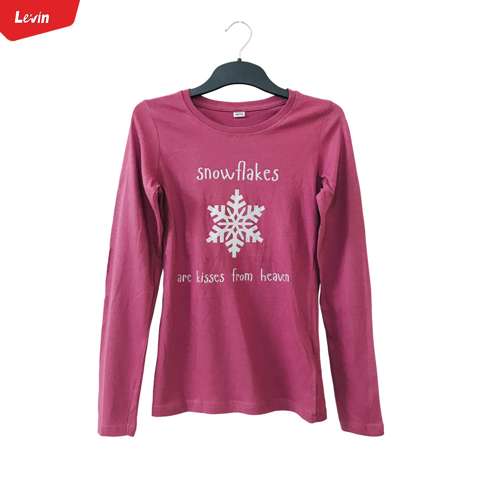 Girls Round Neck Full Sleeve Cotton Solid Print T-Shirts