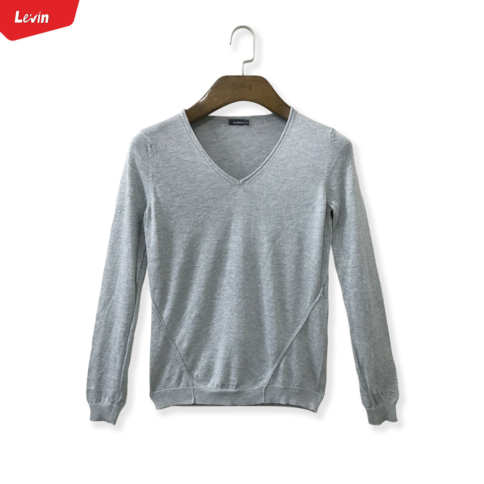 Womens V Neck Long Sleeve Metallic Shimmer Knitted Jumper Tops
