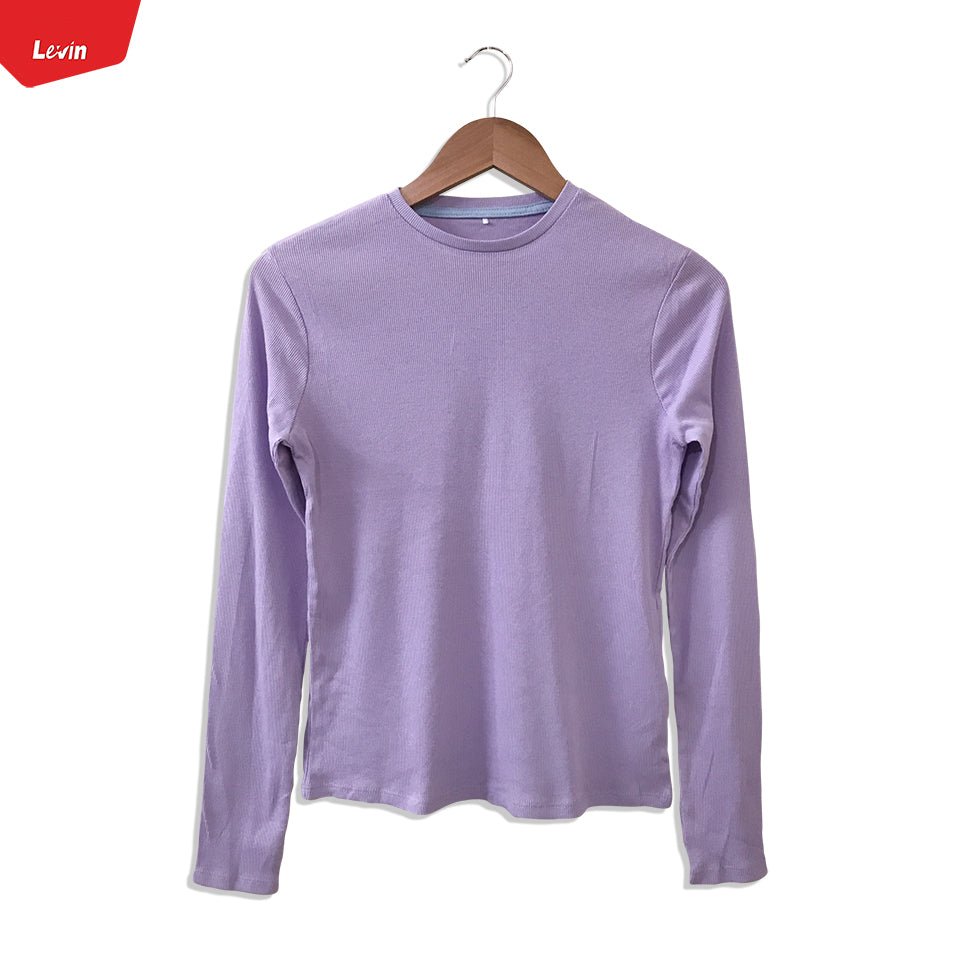 Girls Cotton Ribbed Round Neck Long Sleeve Solid T-Shirts