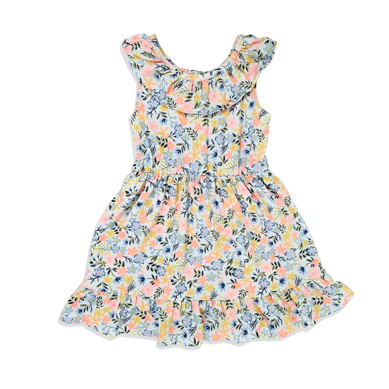 Girls Summer Sleeveless Frock Ruffle Trim Soft Play Dresses