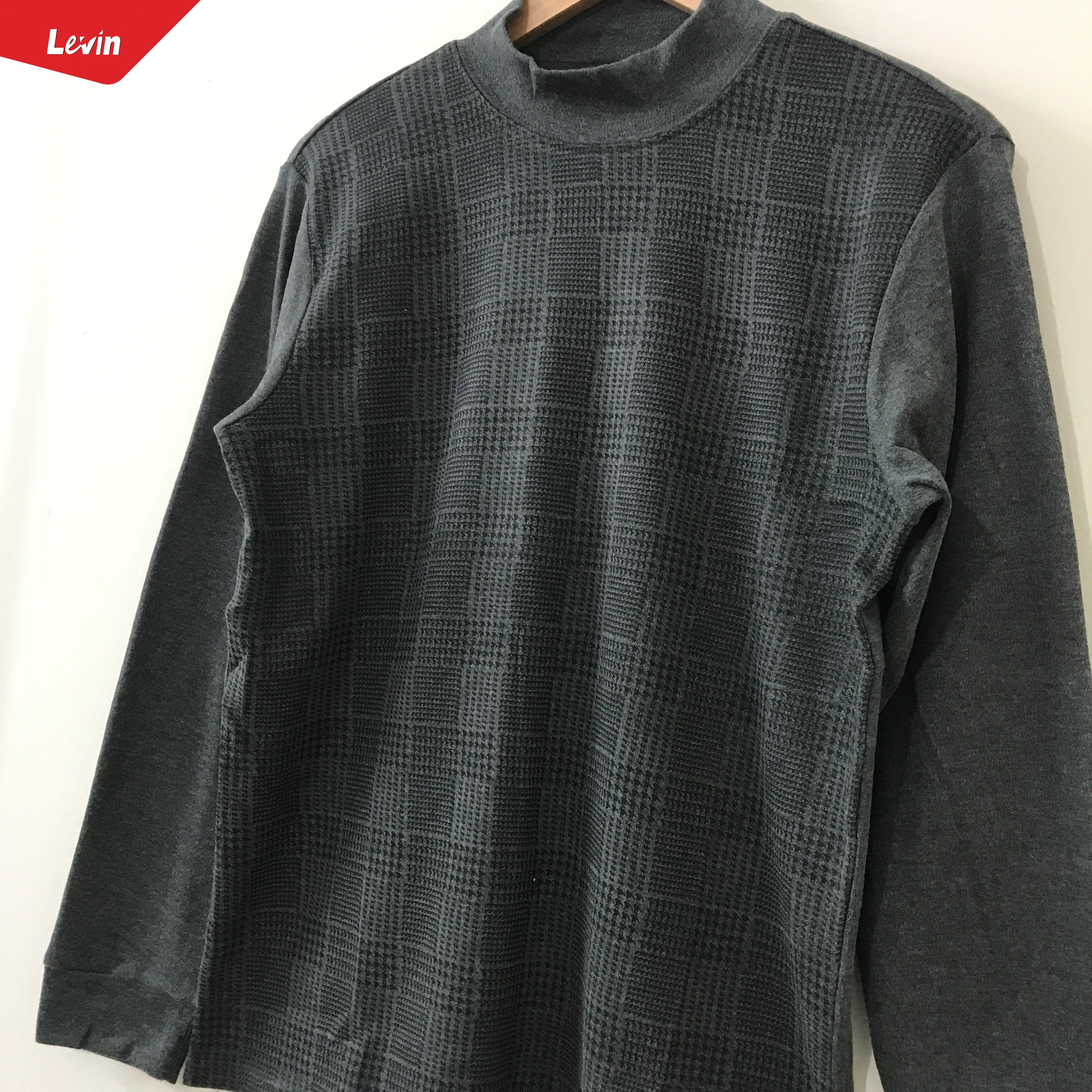 Mens Knit Cotton Mock Neck Long Sleeve Loose Fit Sweatshirt