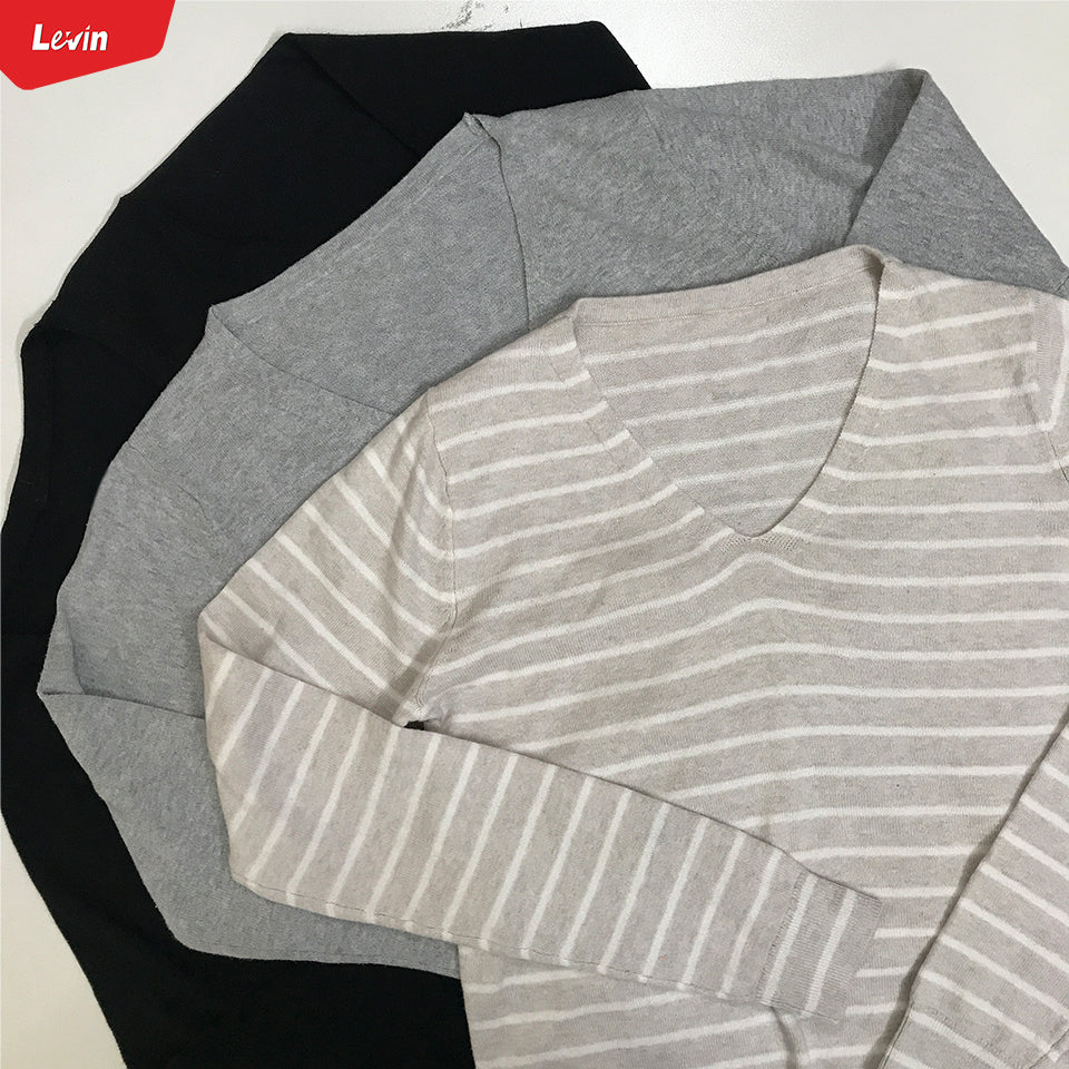 Womens Knitted Long Sleeve V-Neck Sweater Pullover Tops Jumpers