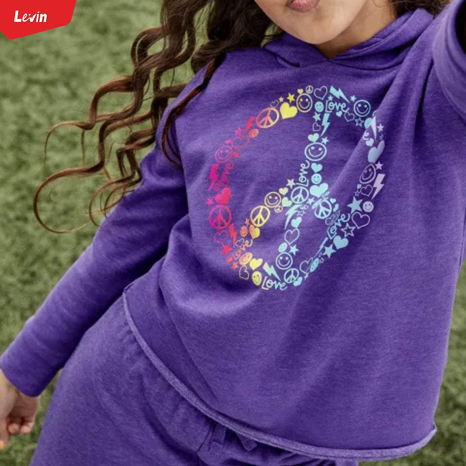 Girls Long Sleeve Pull Over Graphic Print Hoodie