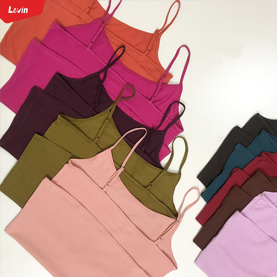 Women's Cotton Scoop Neck Adjustable Spaghetti Strap Color Full Cami Tank Tops