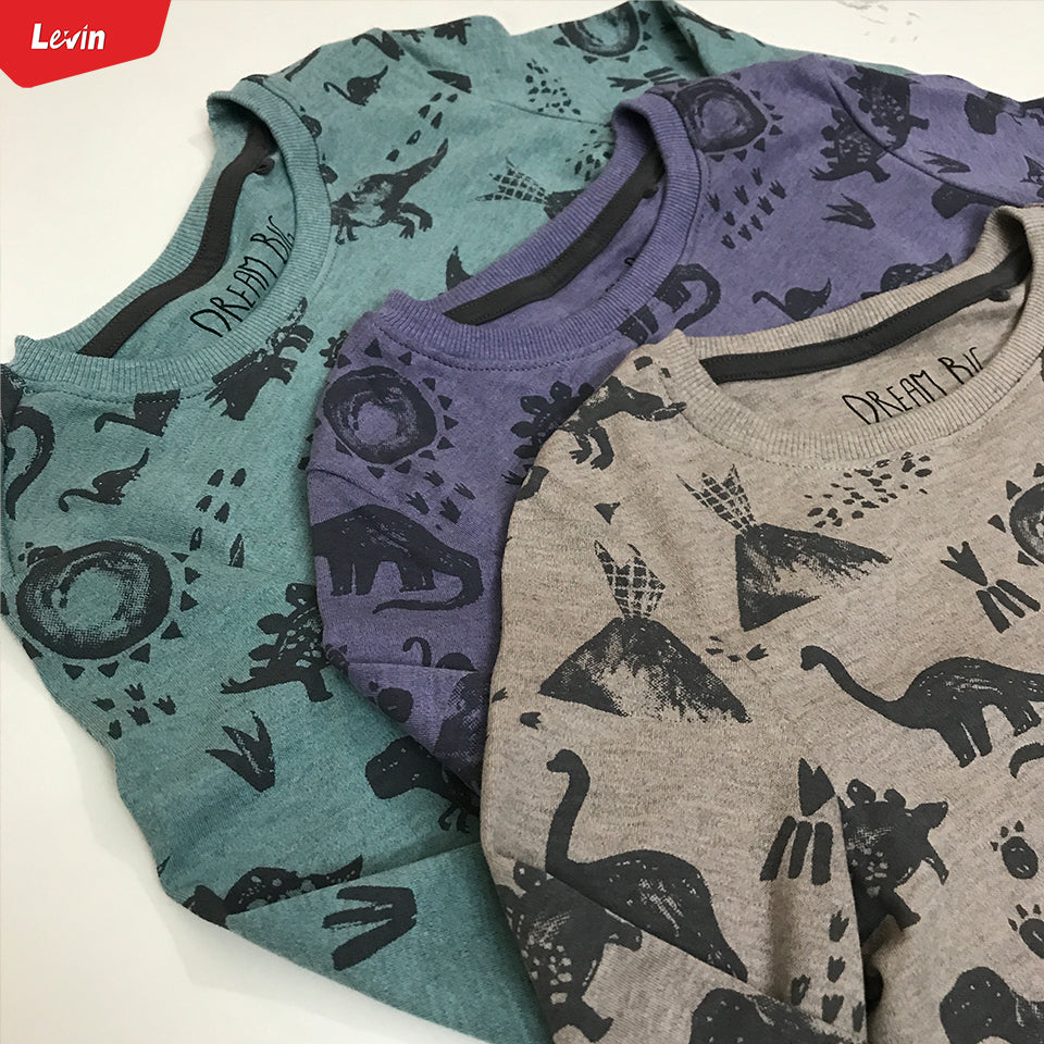 Kids Cotton Round Neck Ribbed Cuffed Long Sleeve Sweatshirt T-Shirt